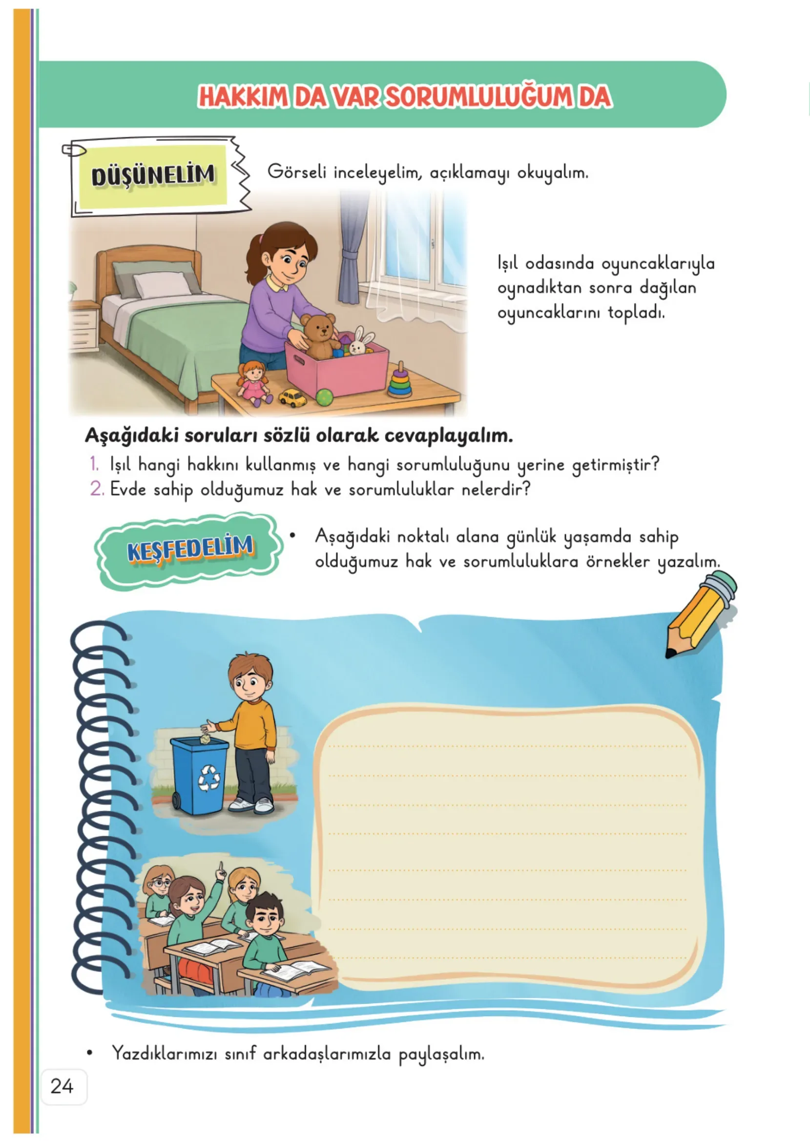 3. Sınıf Hayat Bilgisi Ders Kitabı Cevapları Meb Yayınları 1. Kitap Sayfa 24