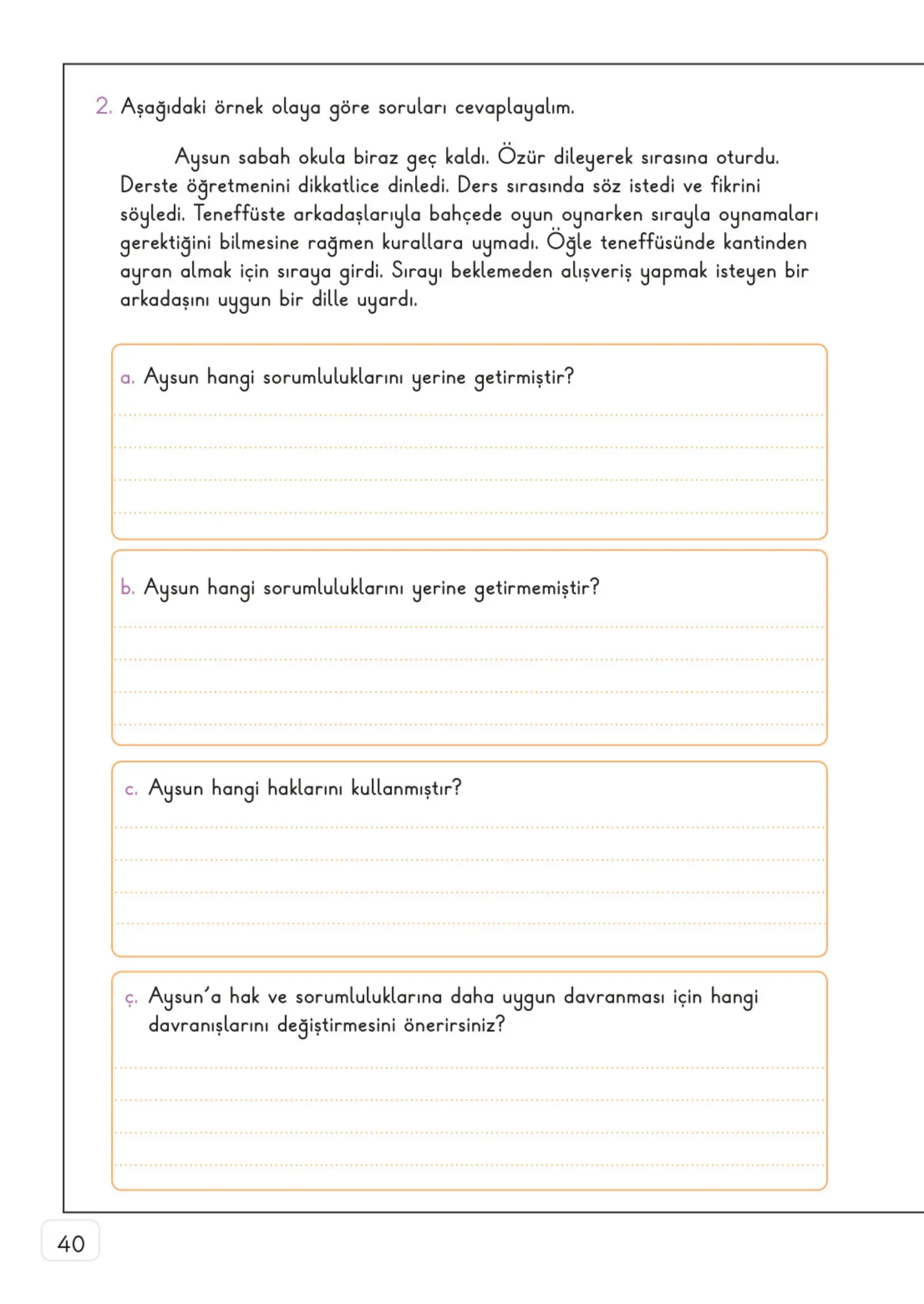 3. Sınıf Hayat Bilgisi Ders Kitabı Cevapları Meb Yayınları 1. Kitap Sayfa 40