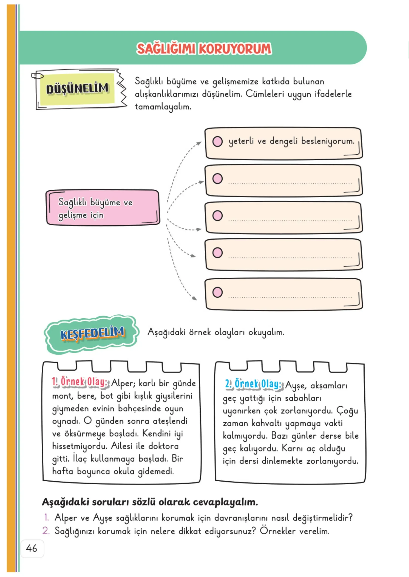 3. Sınıf Hayat Bilgisi Ders Kitabı Cevapları Meb Yayınları 1. Kitap Sayfa 46