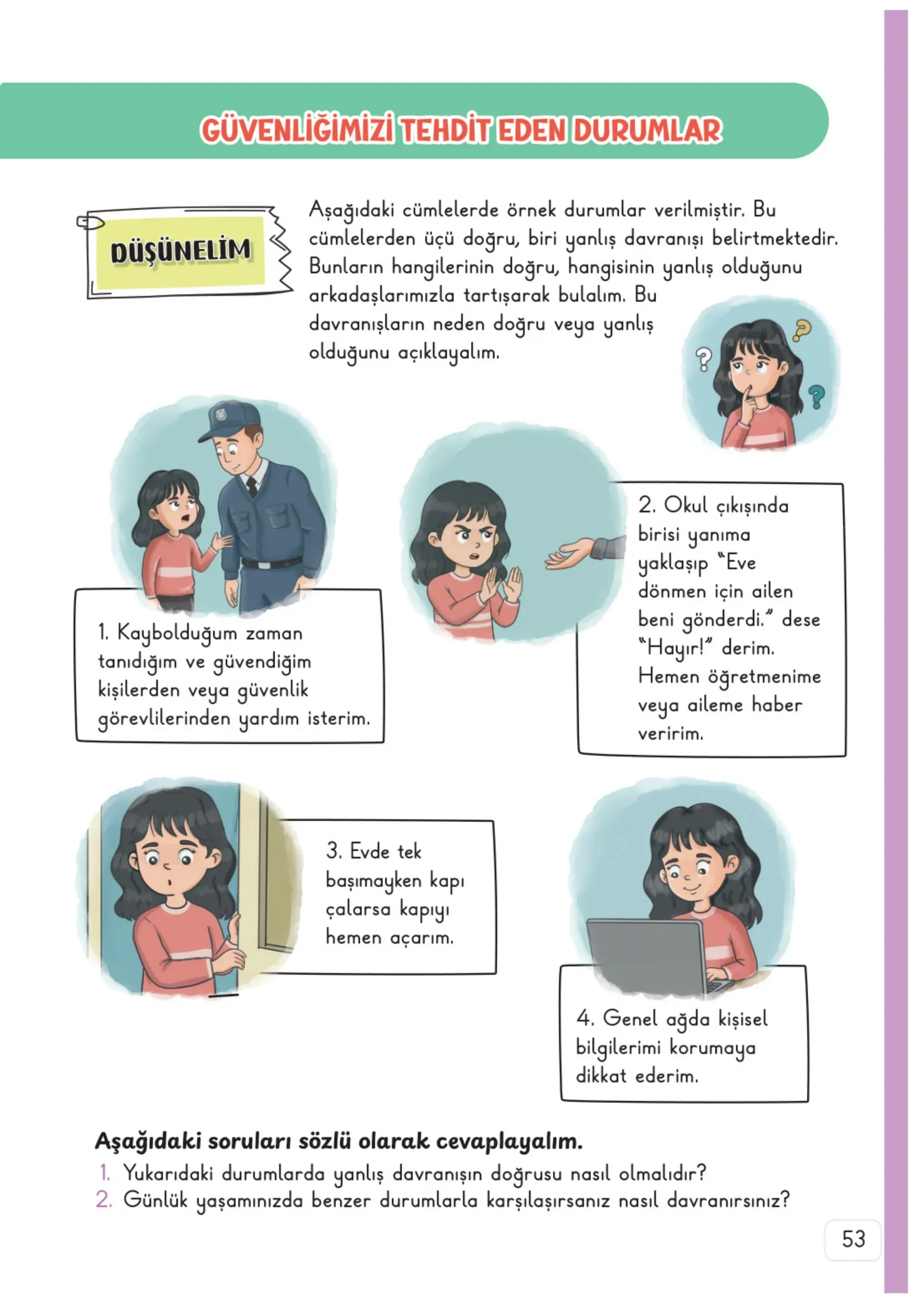 3. Sınıf Hayat Bilgisi Ders Kitabı Cevapları Meb Yayınları 1. Kitap Sayfa 53