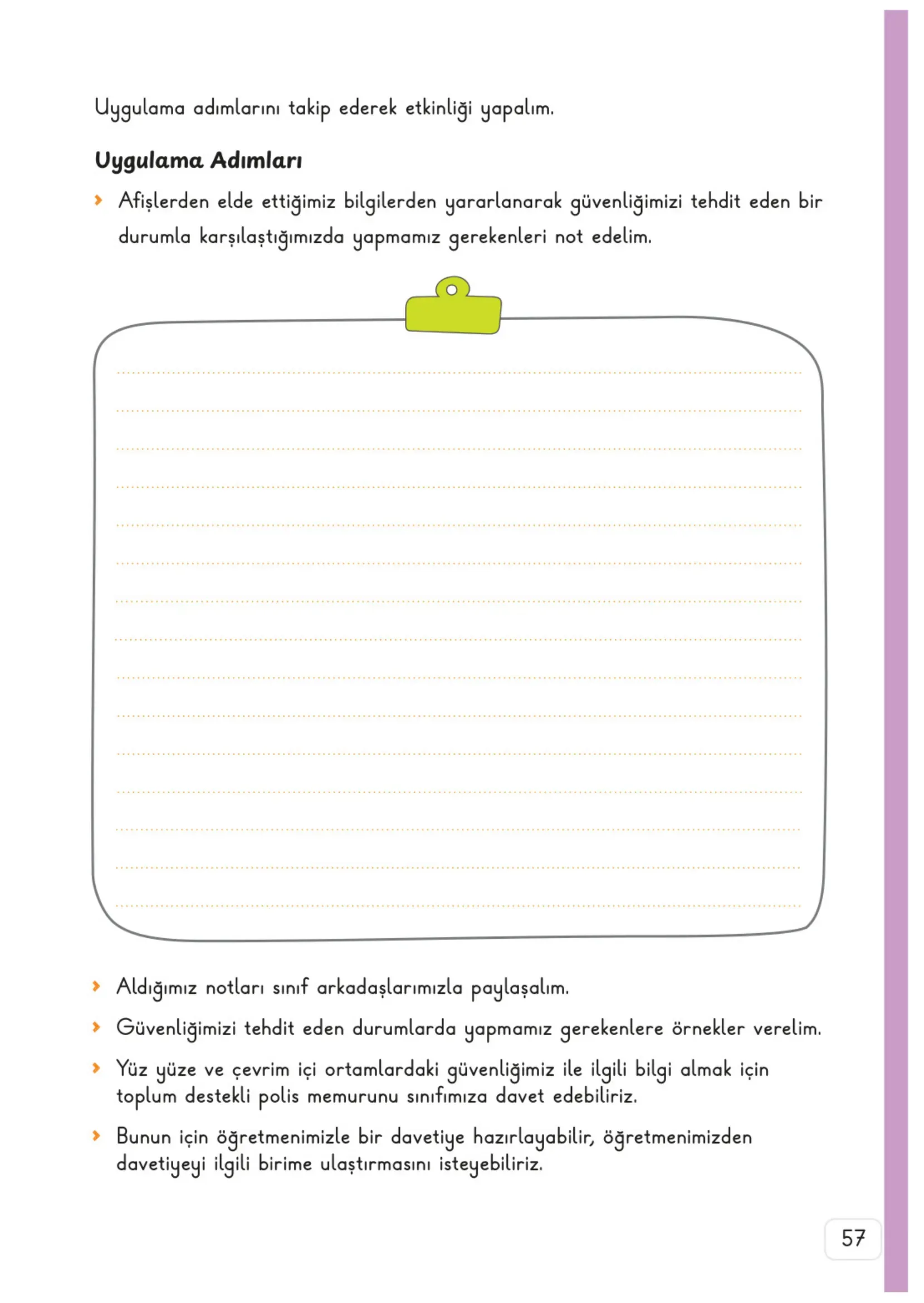 3. Sınıf Hayat Bilgisi Ders Kitabı Cevapları Meb Yayınları 1. Kitap Sayfa 57