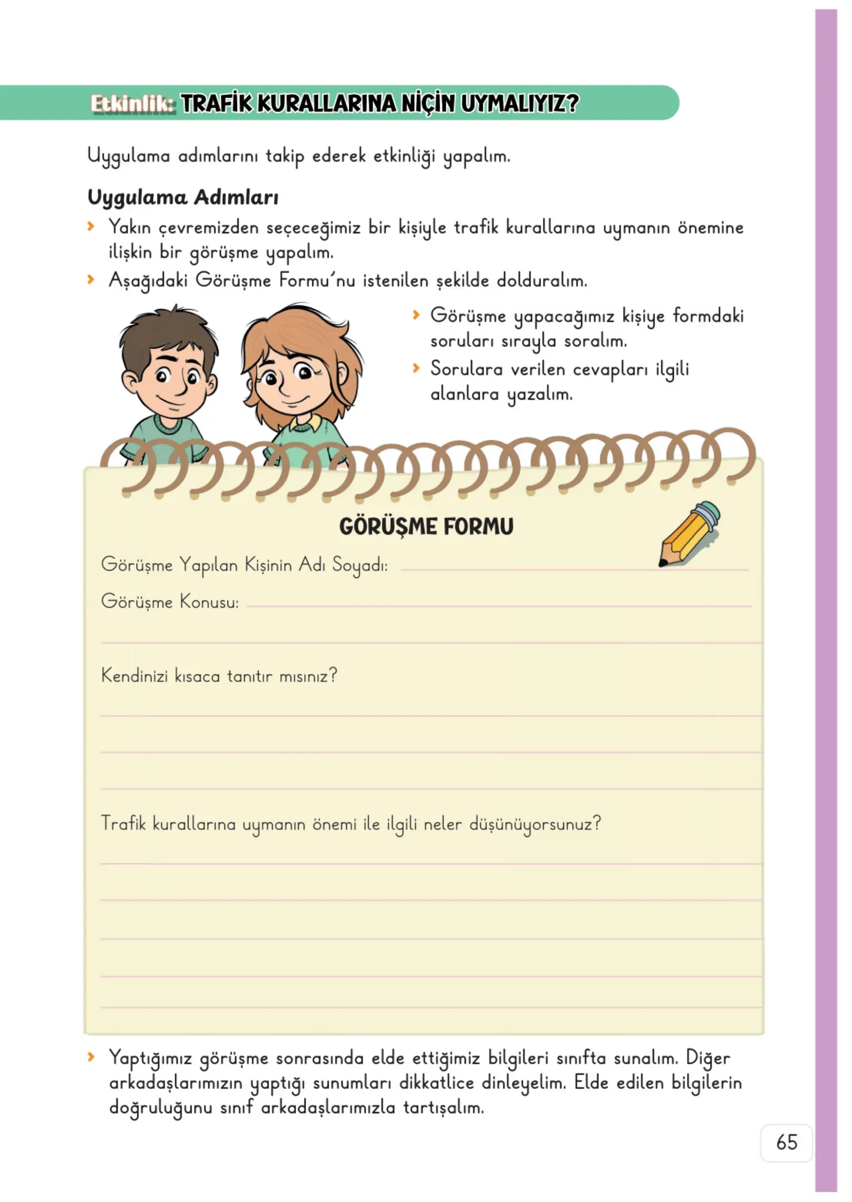 3. Sınıf Hayat Bilgisi Ders Kitabı Cevapları Meb Yayınları 1. Kitap Sayfa 65