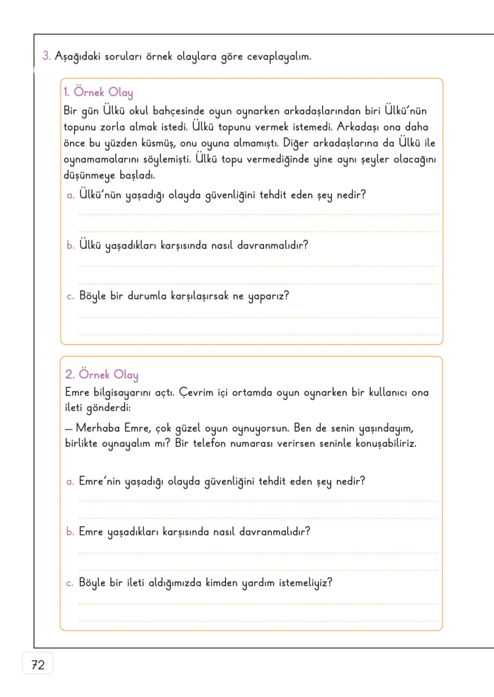 3. Sınıf Hayat Bilgisi Ders Kitabı Cevapları Meb Yayınları 1. Kitap Sayfa 72