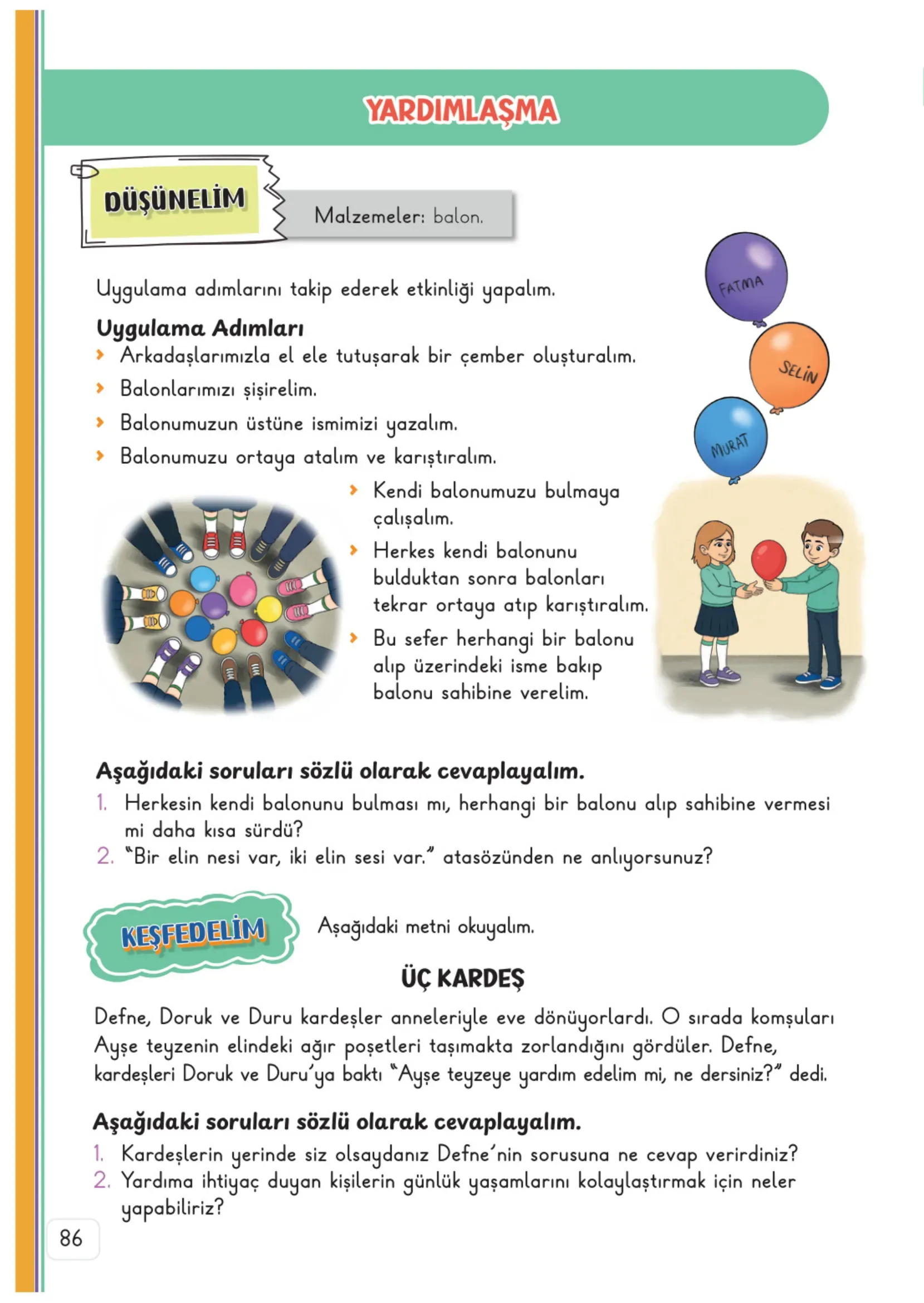 3. Sınıf Hayat Bilgisi Ders Kitabı Cevapları Meb Yayınları 1. Kitap Sayfa 86
