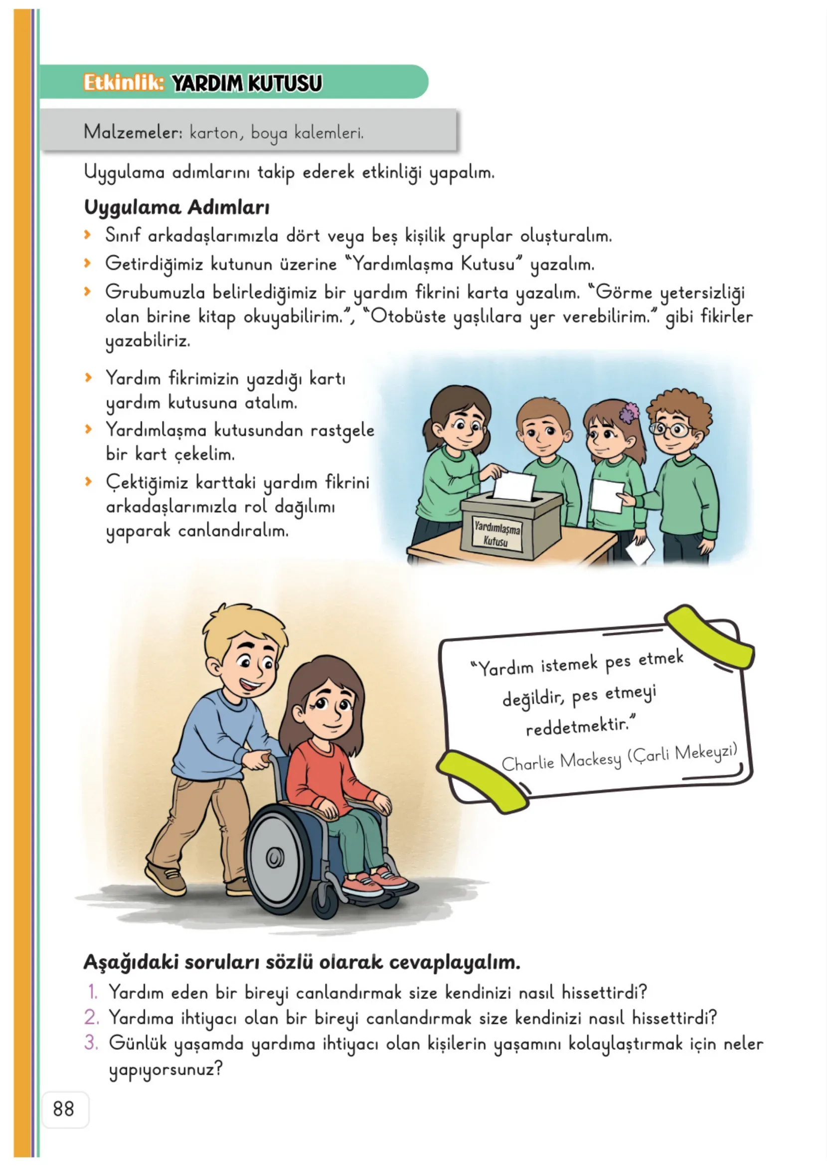 3. Sınıf Hayat Bilgisi Ders Kitabı Cevapları Meb Yayınları 1. Kitap Sayfa 88
