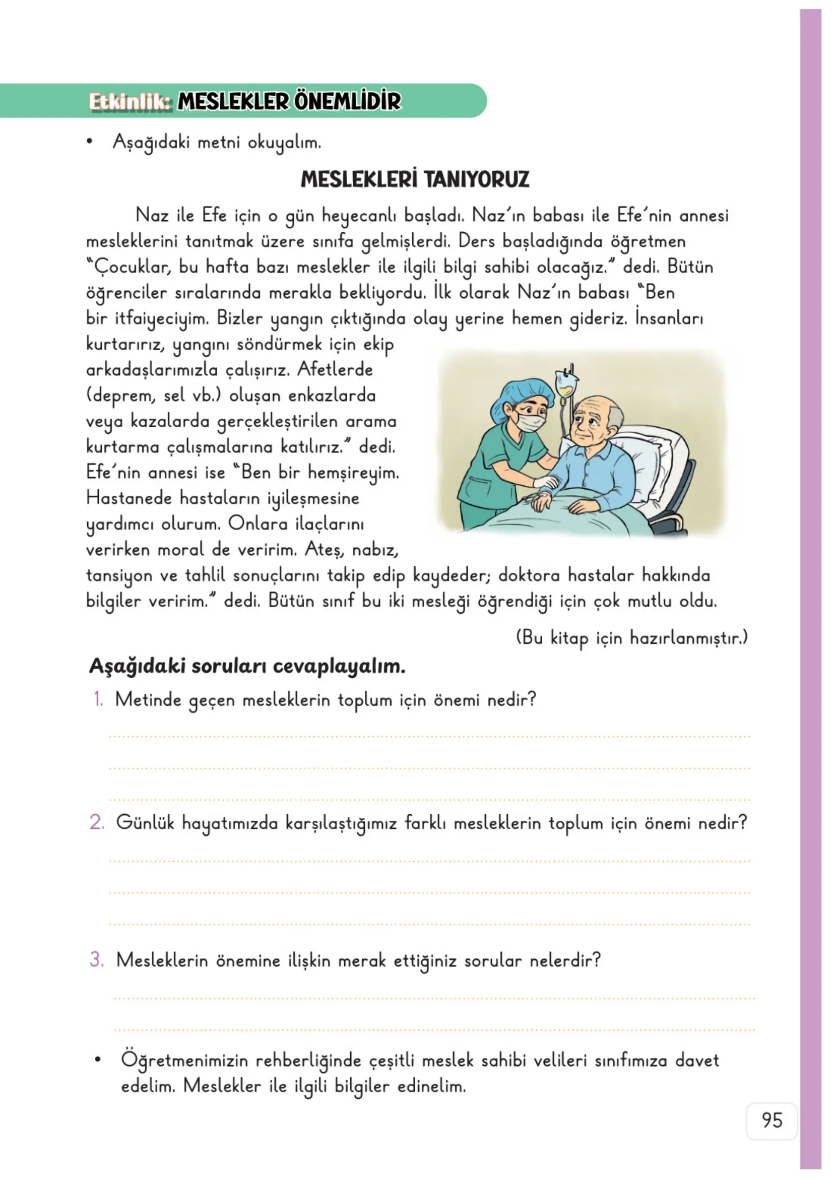 3. Sınıf Hayat Bilgisi Ders Kitabı Cevapları Meb Yayınları 1. Kitap Sayfa 95
