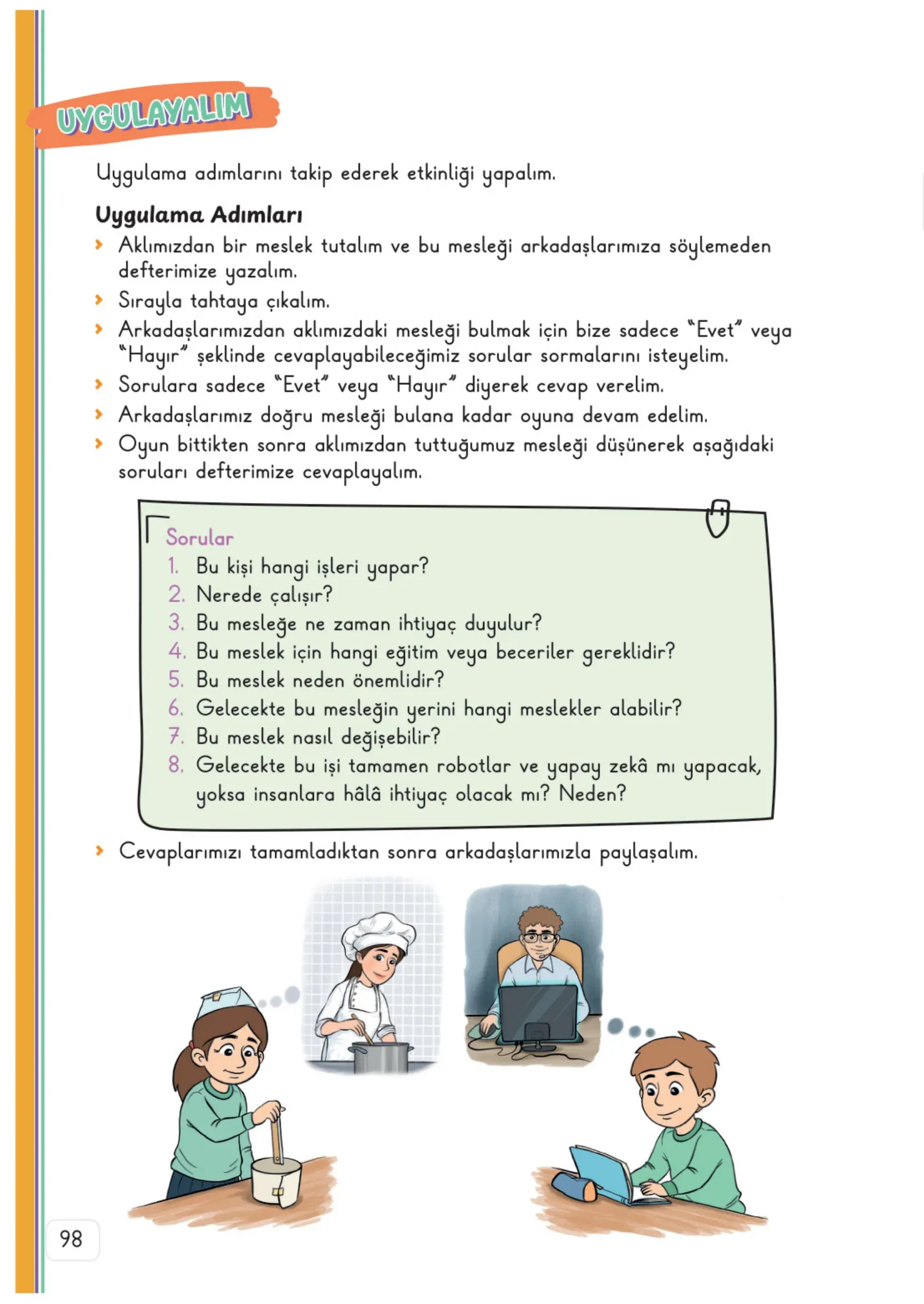 3. Sınıf Hayat Bilgisi Ders Kitabı Cevapları Meb Yayınları 1. Kitap Sayfa 98