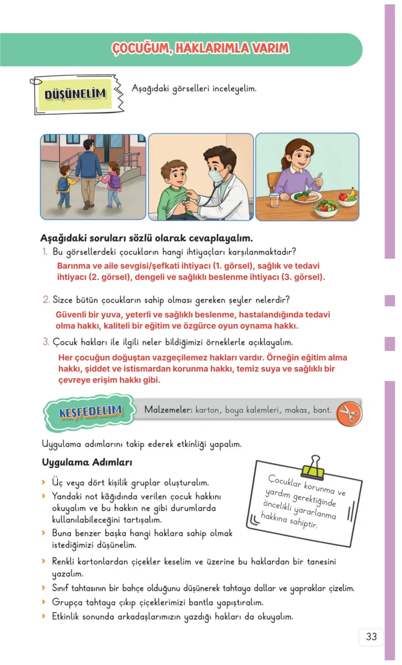 3. Sınıf Hayat Bilgisi Ders Kitabı Cevapları Meb Yayınları 1. Kitap Sayfa 33 Çözüm Görseli
