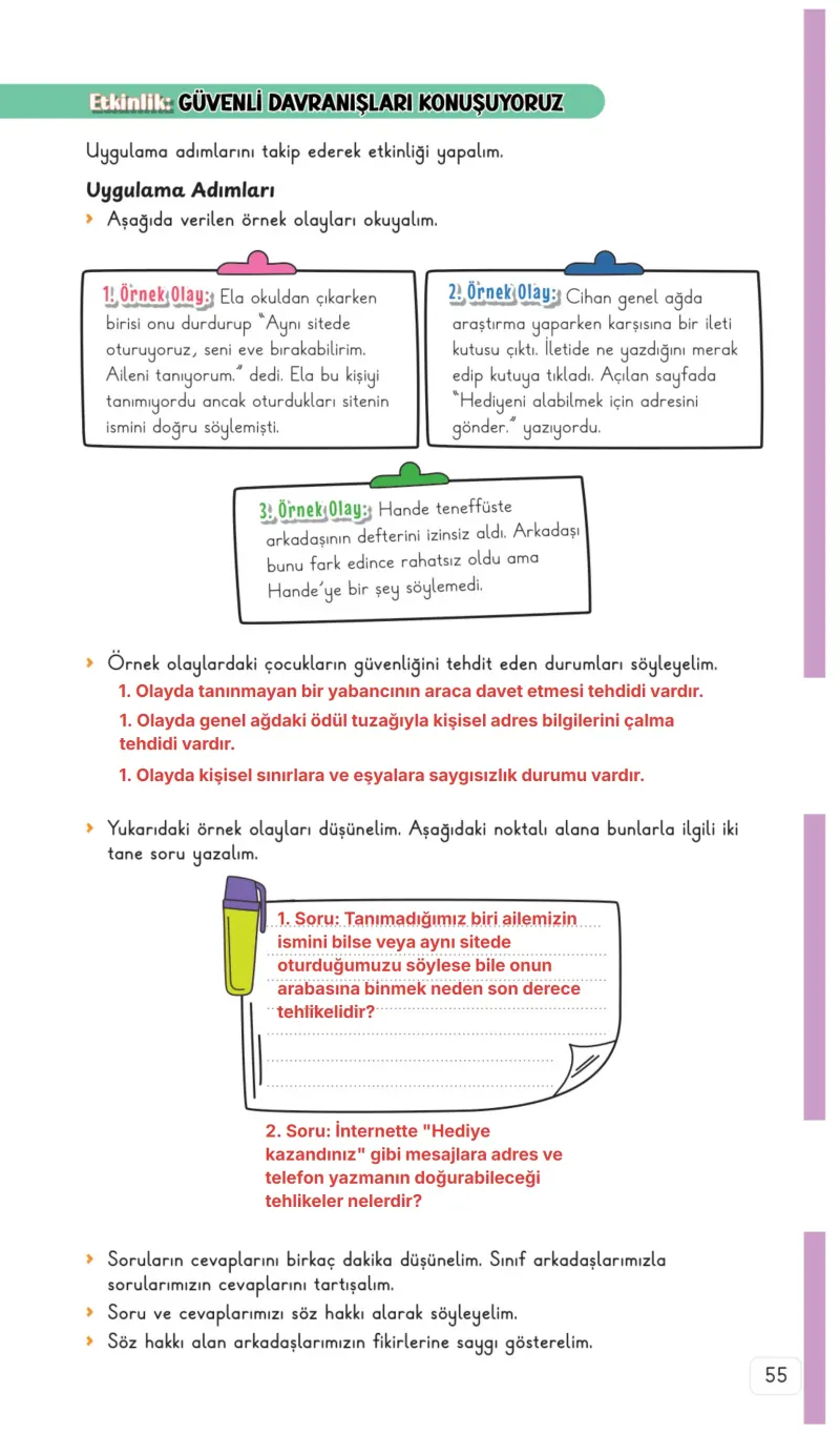 3. Sınıf Hayat Bilgisi Ders Kitabı Cevapları Meb Yayınları 1. Kitap Sayfa 55 Çözüm Görseli