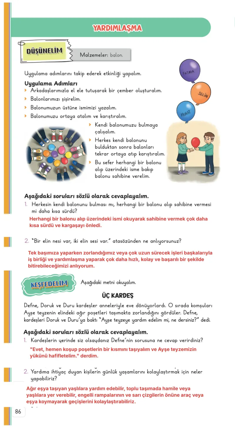3. Sınıf Hayat Bilgisi Ders Kitabı Cevapları Meb Yayınları 1. Kitap Sayfa 86 Çözüm Görseli