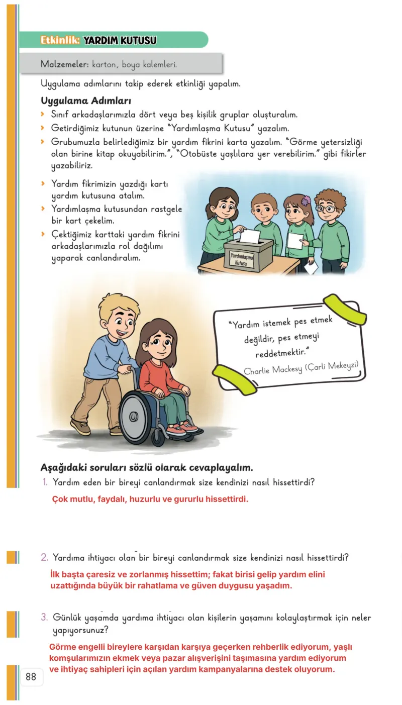 3. Sınıf Hayat Bilgisi Ders Kitabı Cevapları Meb Yayınları 1. Kitap Sayfa 88 Çözüm Görseli