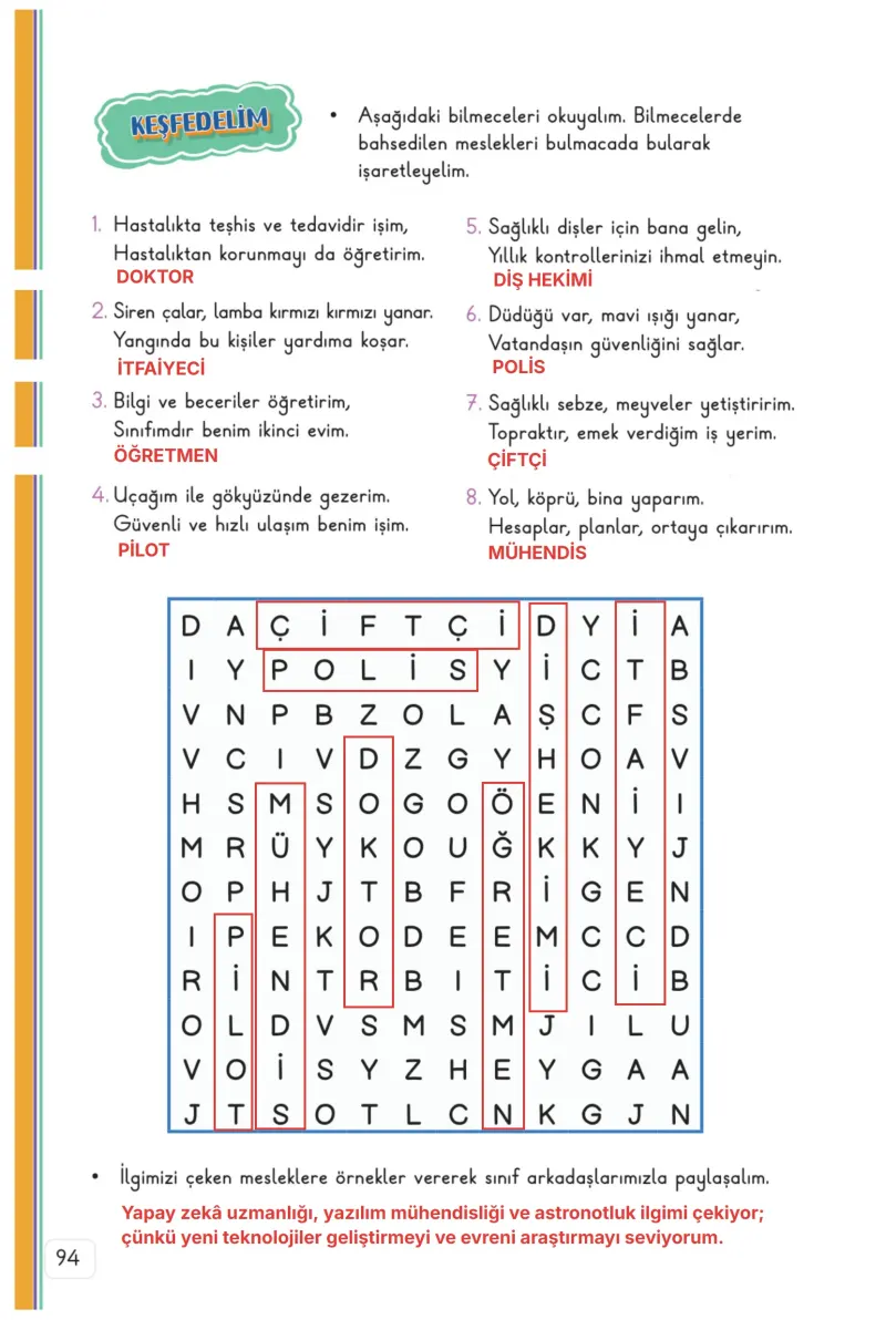 3. Sınıf Hayat Bilgisi Ders Kitabı Cevapları Meb Yayınları 1. Kitap Sayfa 94 Çözüm Görseli