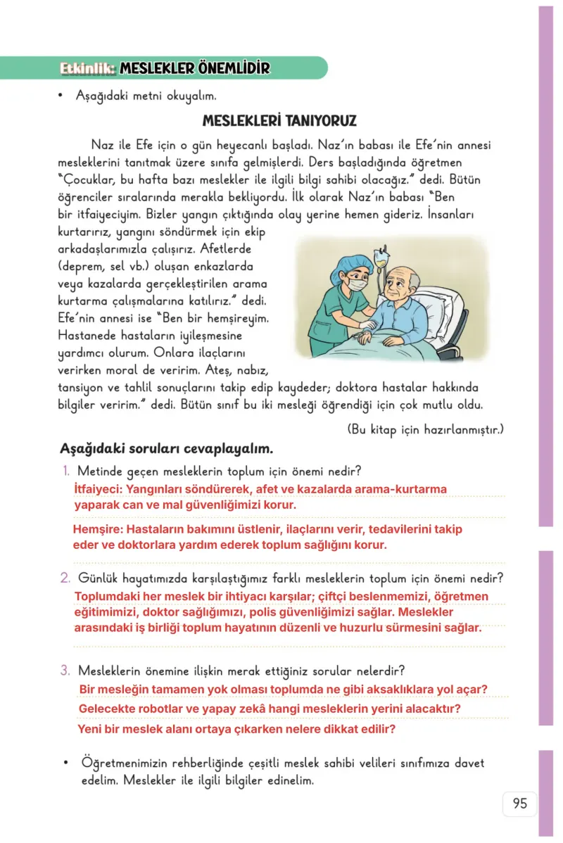 3. Sınıf Hayat Bilgisi Ders Kitabı Cevapları Meb Yayınları 1. Kitap Sayfa 95 Çözüm Görseli