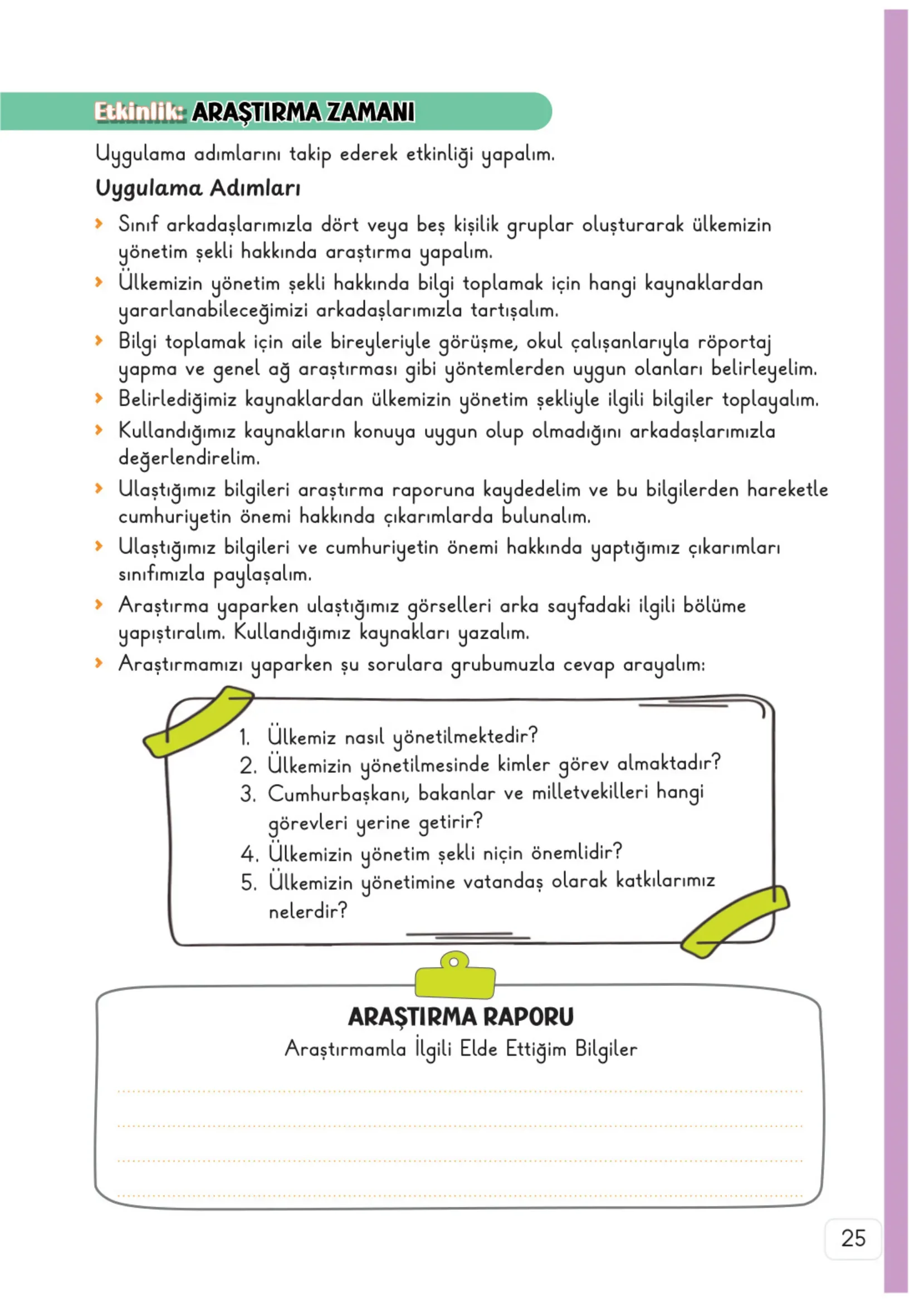 3. Sınıf Hayat Bilgisi Ders Kitabı Cevapları Meb Yayınları 2. Kitap Sayfa 25
