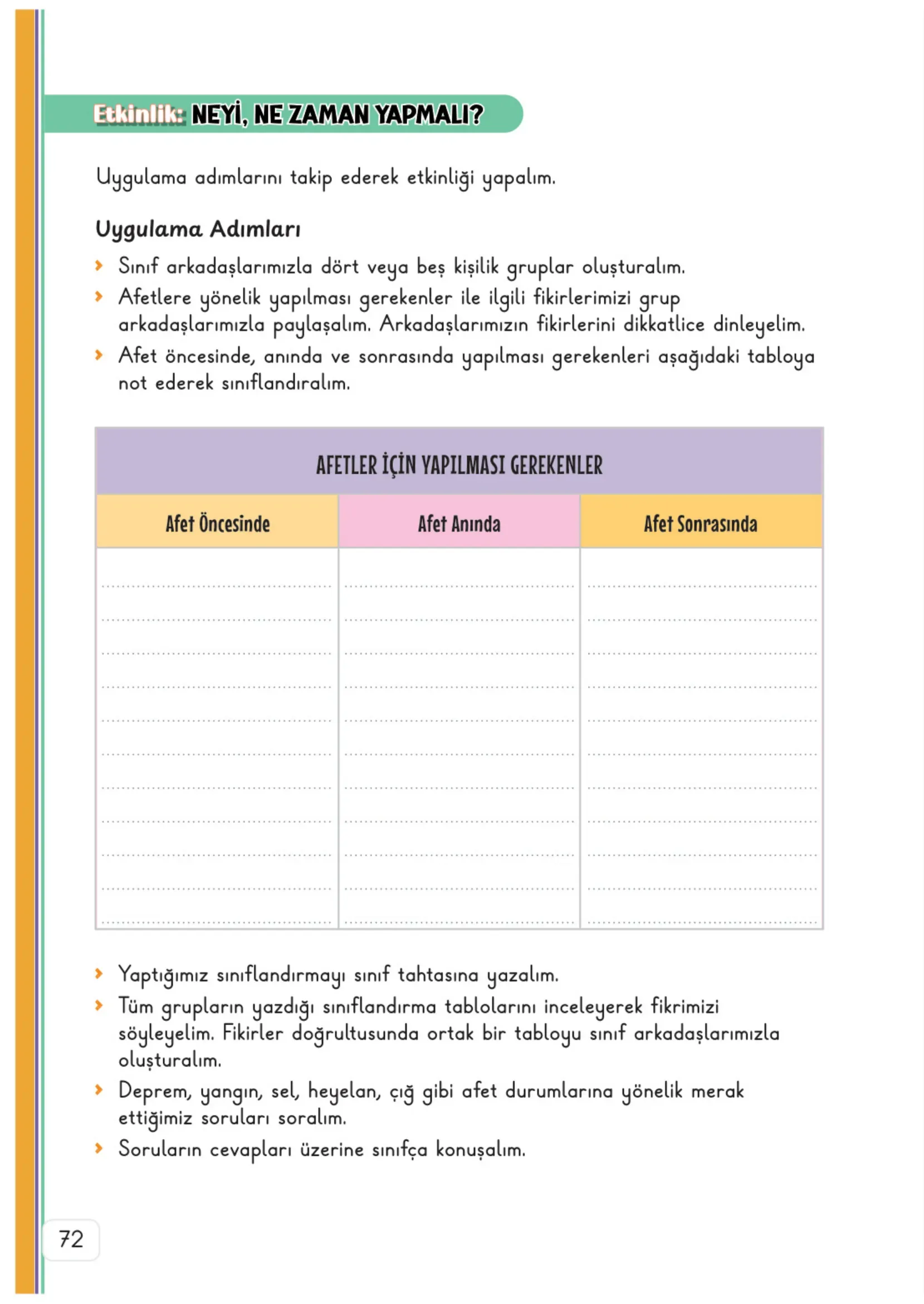 3. Sınıf Hayat Bilgisi Ders Kitabı Cevapları Meb Yayınları 2. Kitap Sayfa 72