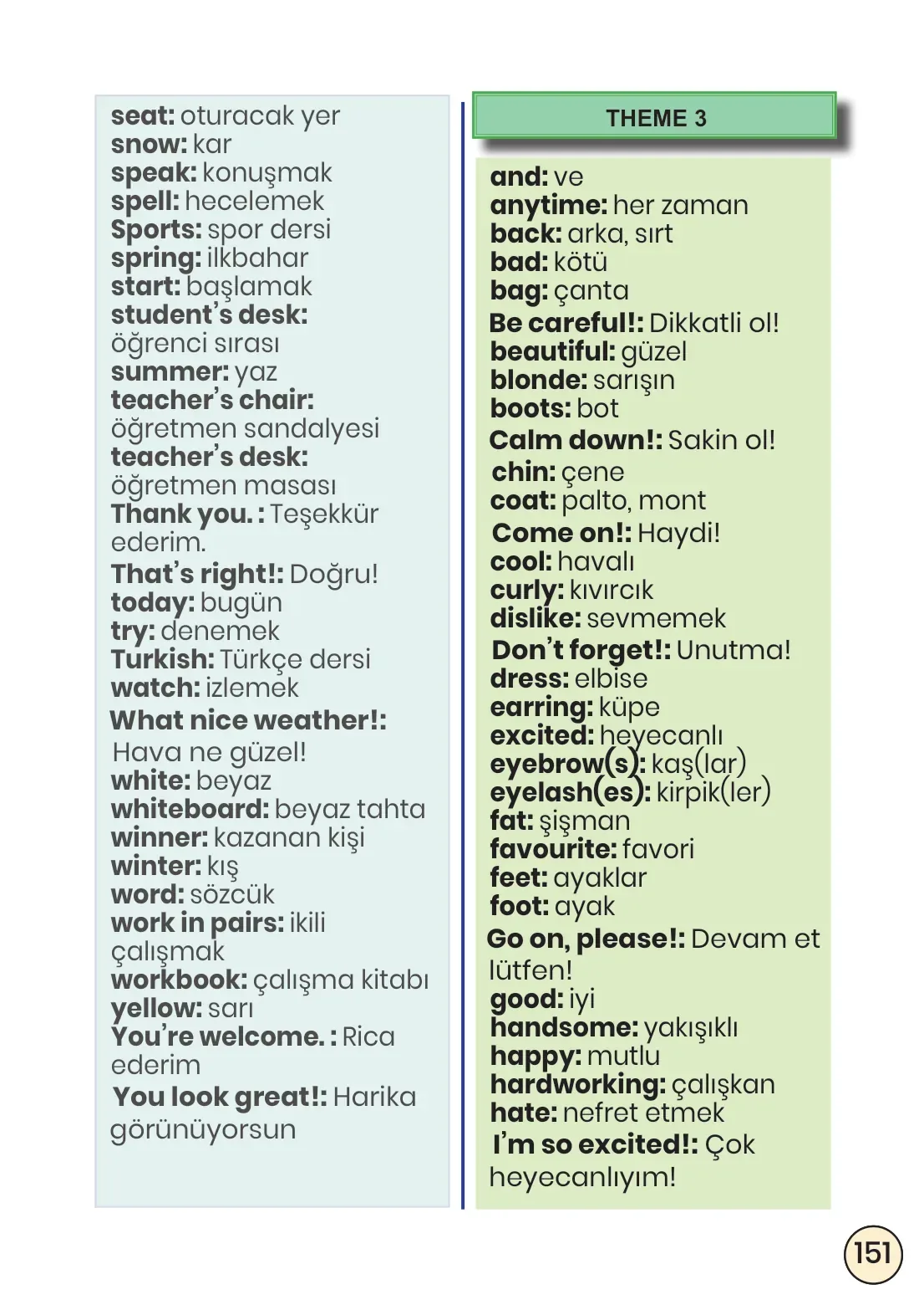 3. Sınıf İngilizce Ders Kitabı Cevapları Meb Yayınları Sayfa 151