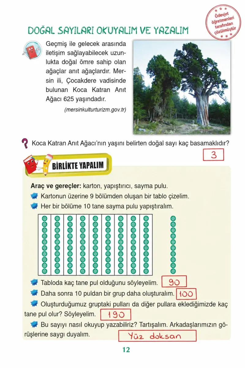 3. Sınıf Matematik Ders Kitabı Cevapları Ada Yayınları Sayfa 12 Çözüm Görseli