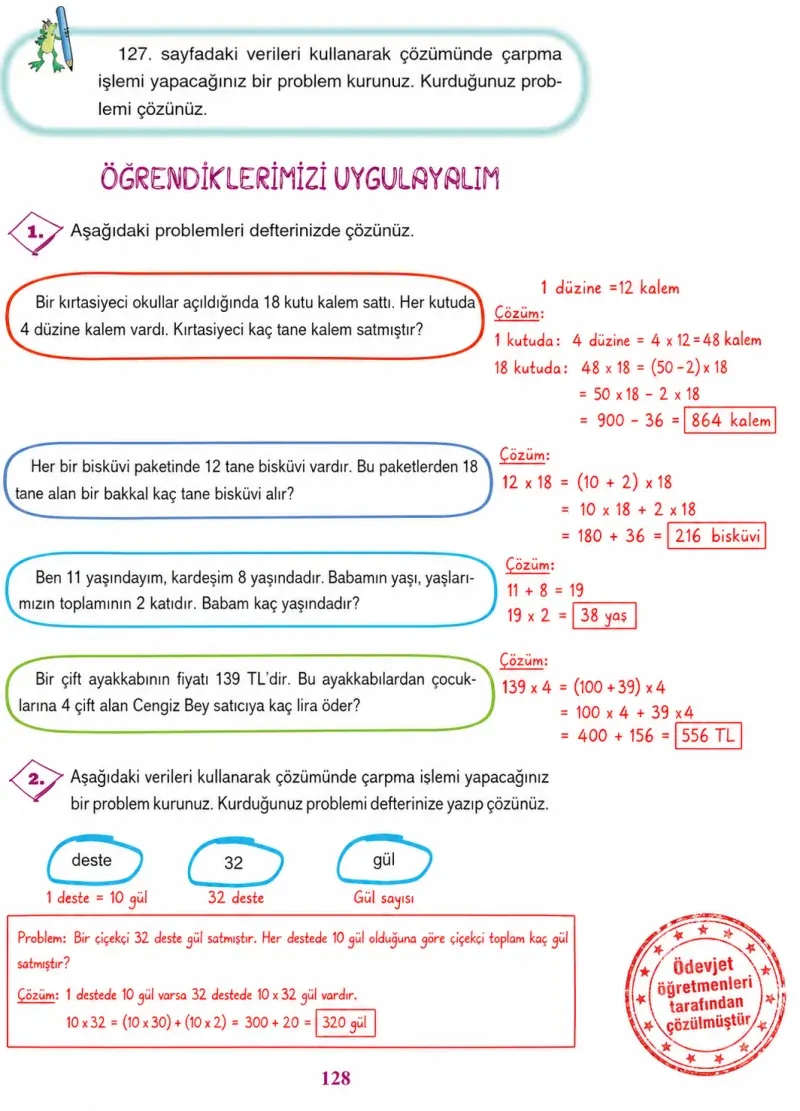 3. Sınıf Matematik Ders Kitabı Cevapları Ada Yayınları Sayfa 128 Çözüm Görseli