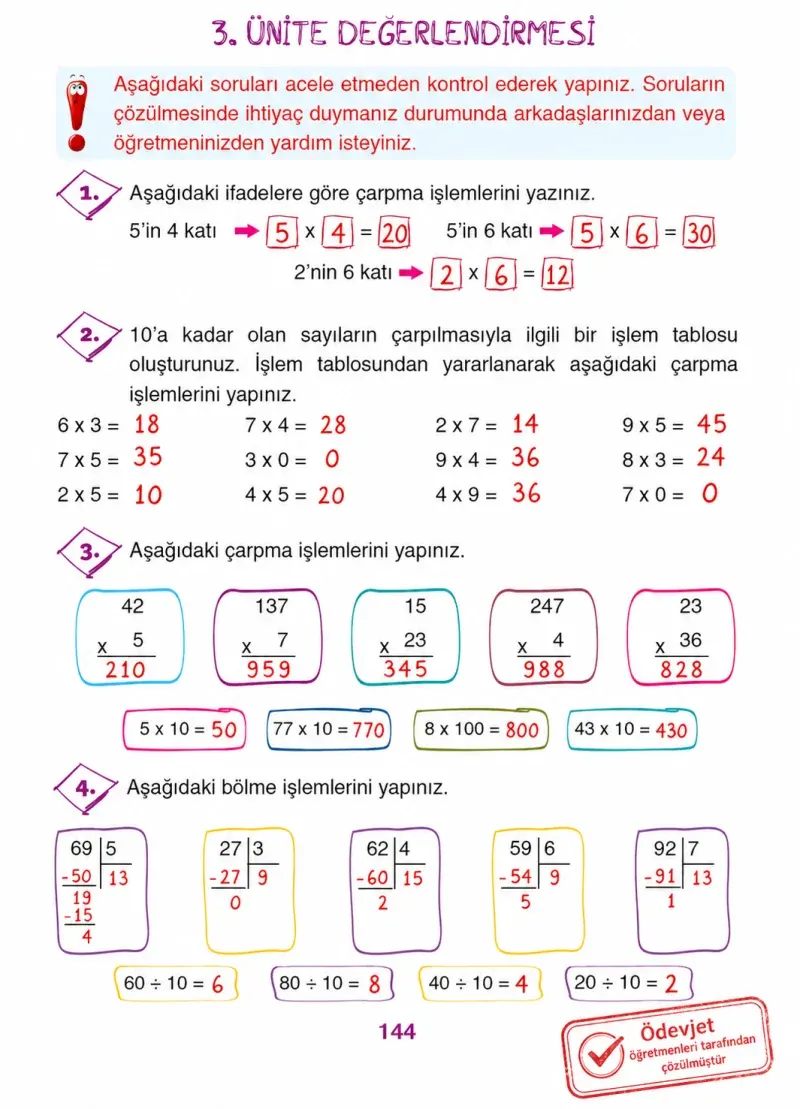 3. Sınıf Matematik Ders Kitabı Cevapları Ada Yayınları Sayfa 144 Çözüm Görseli