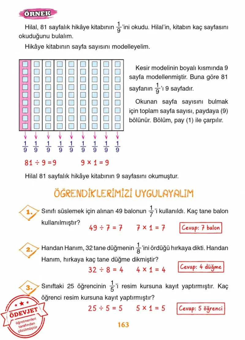 3. Sınıf Matematik Ders Kitabı Cevapları Ada Yayınları Sayfa 163 Çözüm Görseli