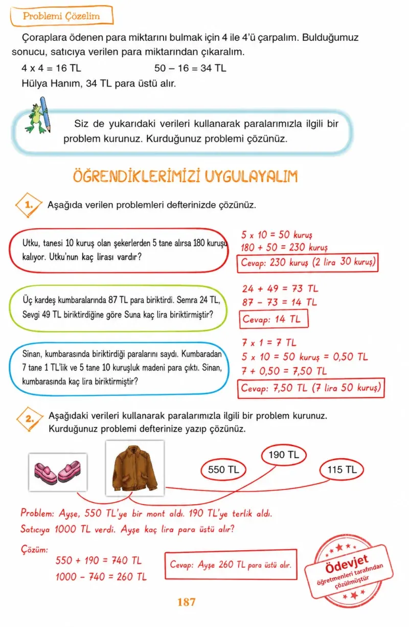 3. Sınıf Matematik Ders Kitabı Cevapları Ada Yayınları Sayfa 187 Çözüm Görseli