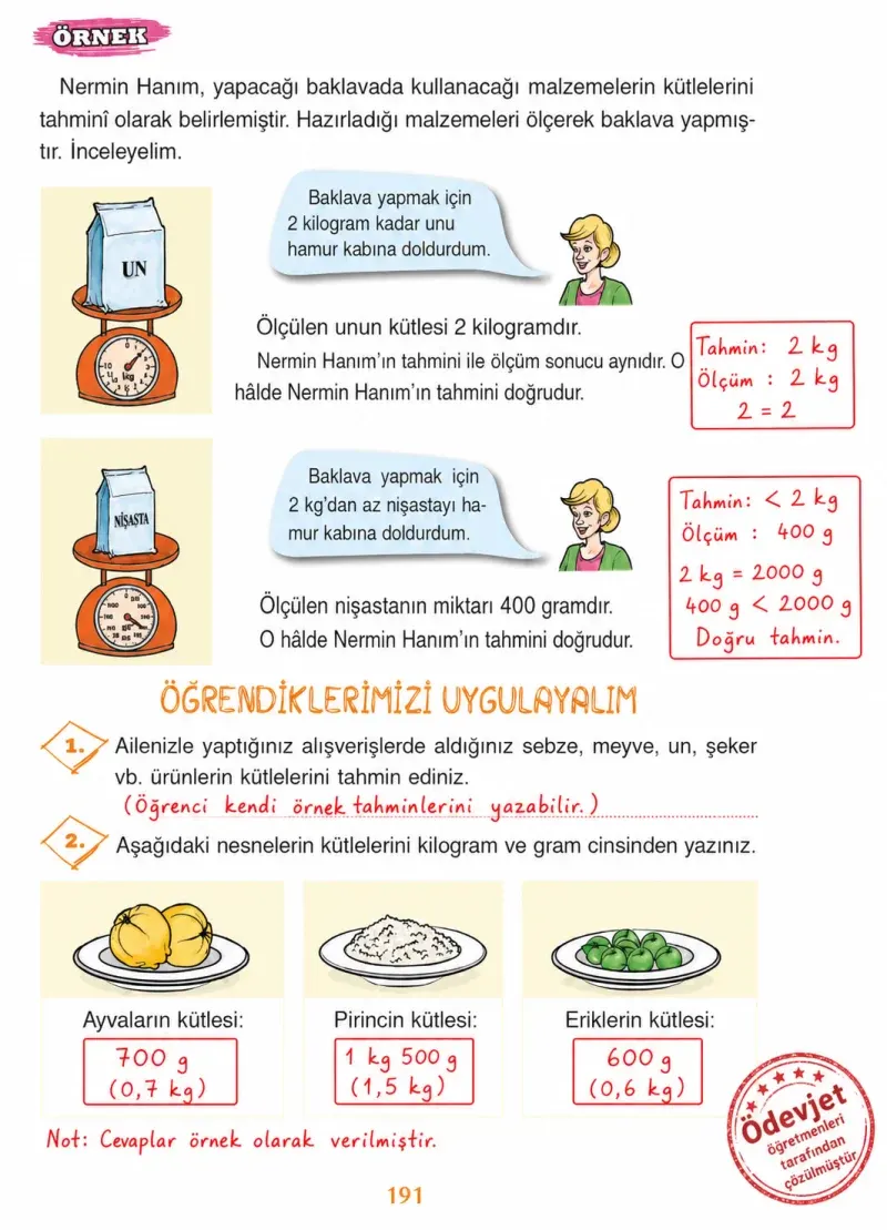 3. Sınıf Matematik Ders Kitabı Cevapları Ada Yayınları Sayfa 191 Çözüm Görseli