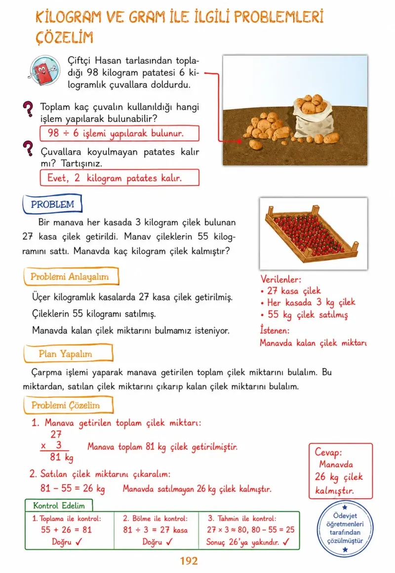 3. Sınıf Matematik Ders Kitabı Cevapları Ada Yayınları Sayfa 192 Çözüm Görseli