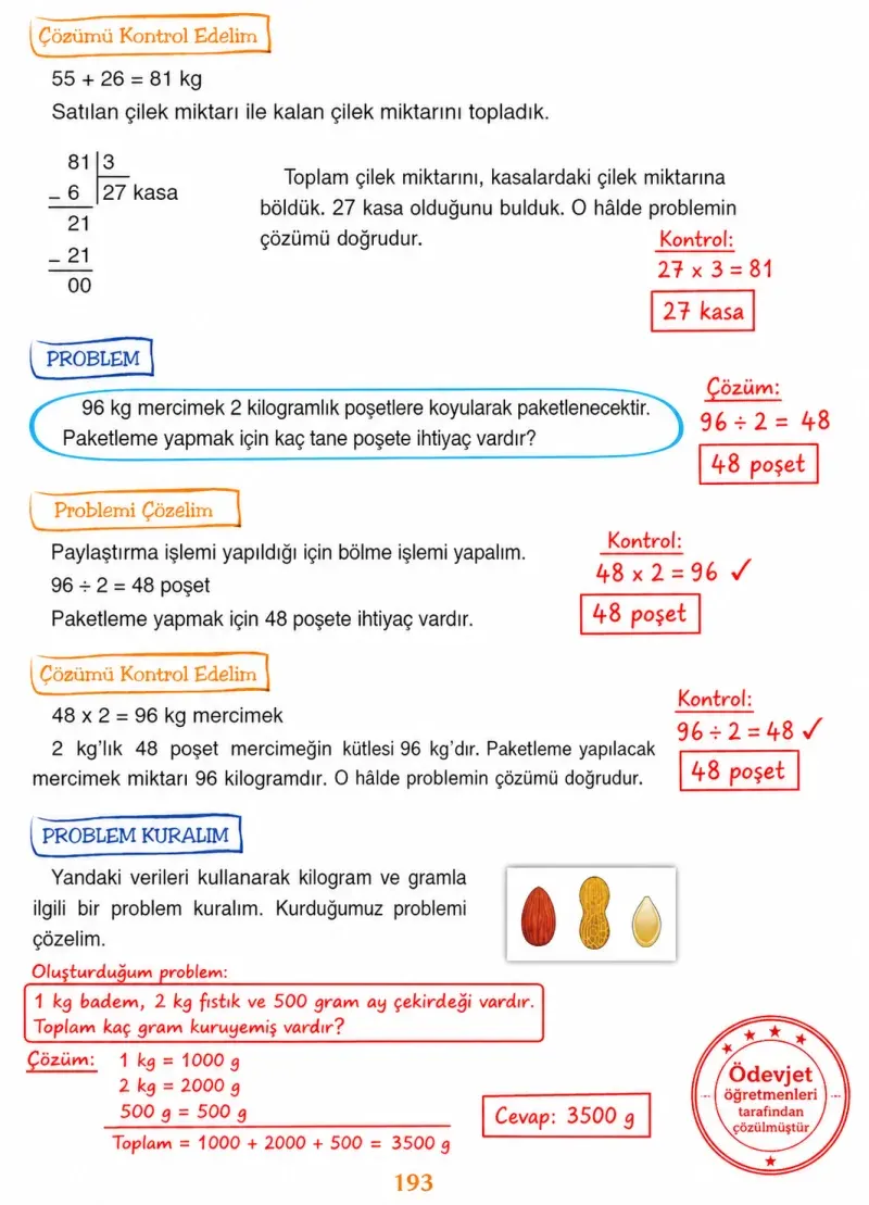 3. Sınıf Matematik Ders Kitabı Cevapları Ada Yayınları Sayfa 193 Çözüm Görseli