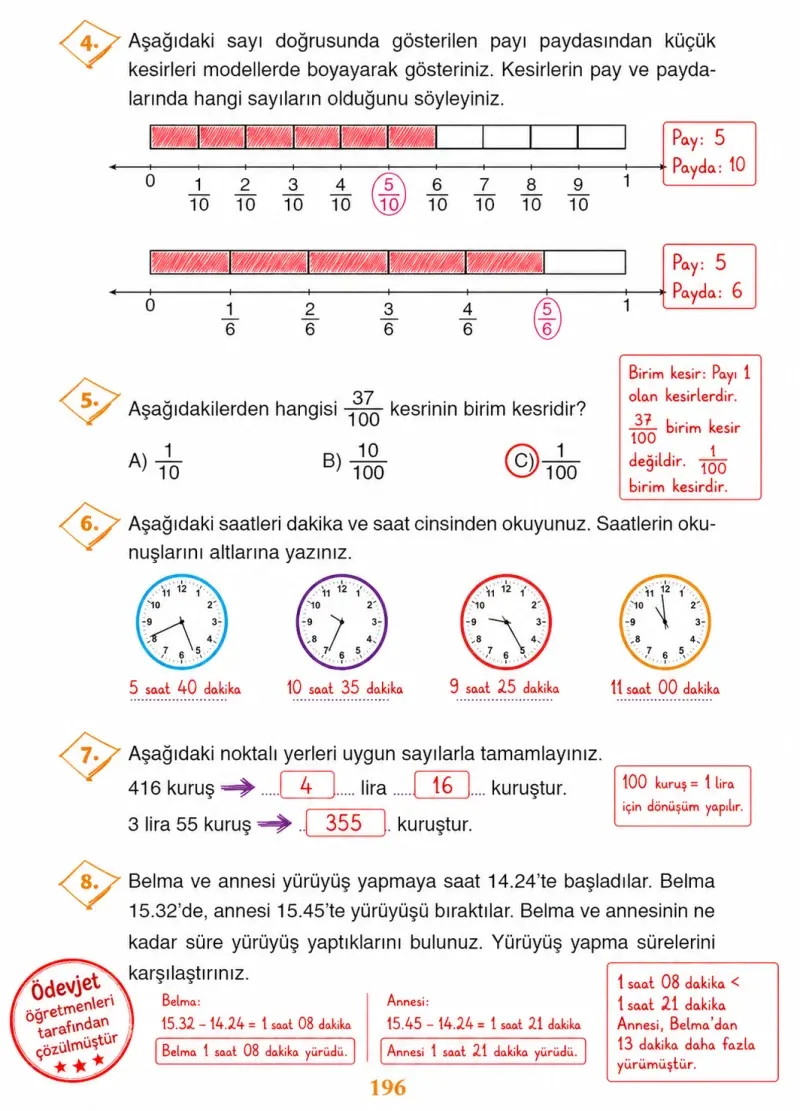 3. Sınıf Matematik Ders Kitabı Cevapları Ada Yayınları Sayfa 196 Çözüm Görseli