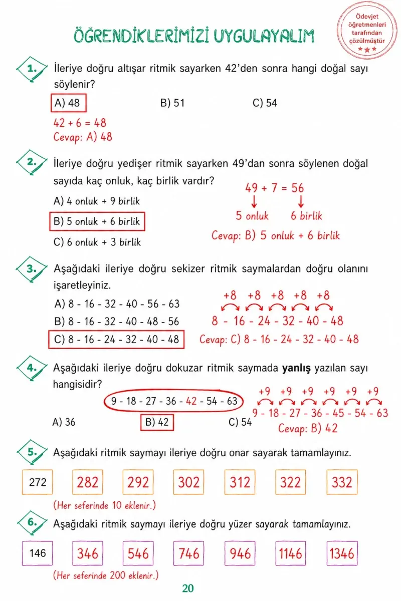 3. Sınıf Matematik Ders Kitabı Cevapları Ada Yayınları Sayfa 20 Çözüm Görseli