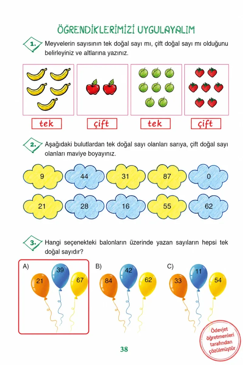 3. Sınıf Matematik Ders Kitabı Cevapları Ada Yayınları Sayfa 38 Çözüm Görseli