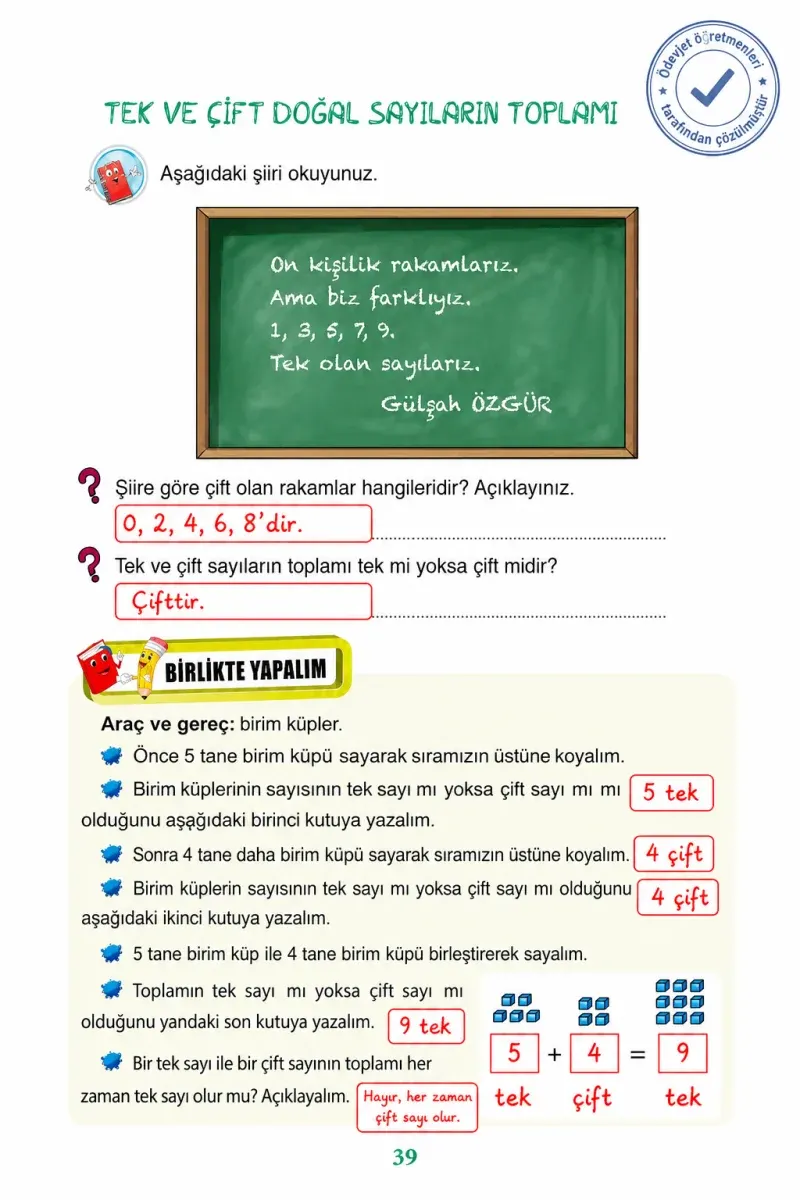 3. Sınıf Matematik Ders Kitabı Cevapları Ada Yayınları Sayfa 39 Çözüm Görseli