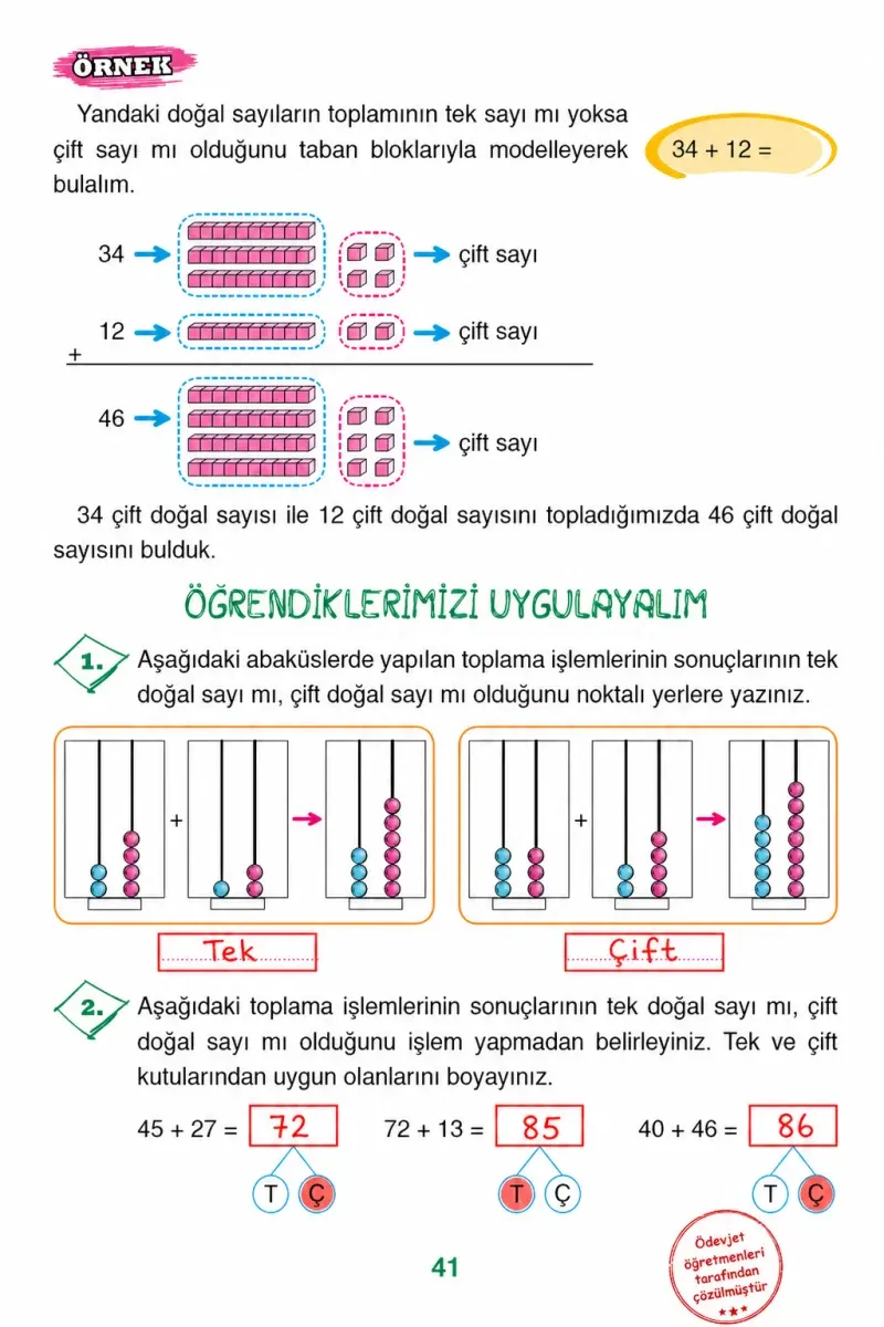 3. Sınıf Matematik Ders Kitabı Cevapları Ada Yayınları Sayfa 41 Çözüm Görseli