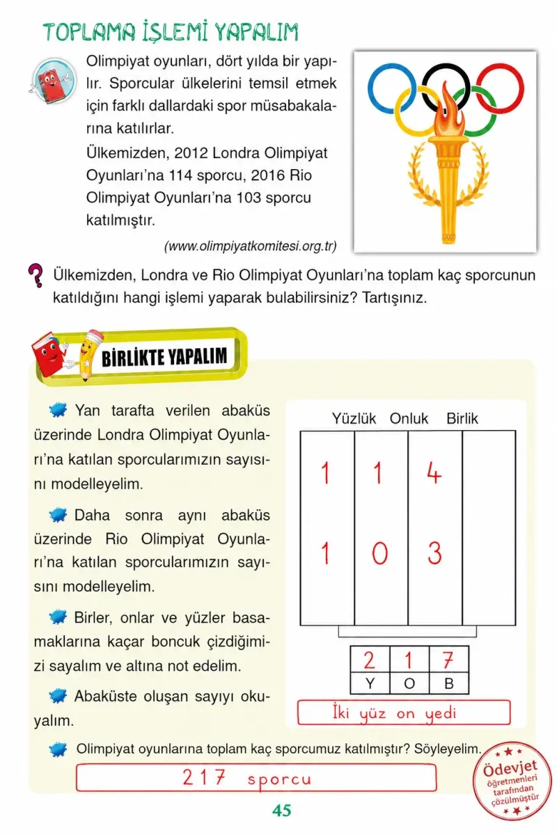 3. Sınıf Matematik Ders Kitabı Cevapları Ada Yayınları Sayfa 45 Çözüm Görseli
