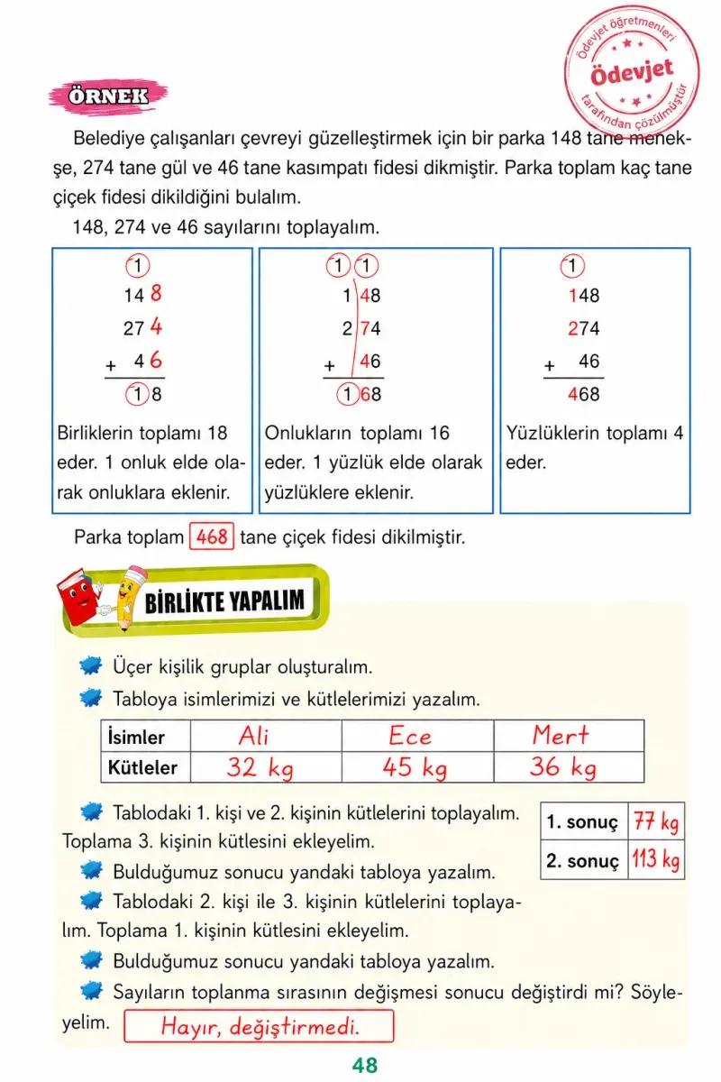3. Sınıf Matematik Ders Kitabı Cevapları Ada Yayınları Sayfa 48 Çözüm Görseli