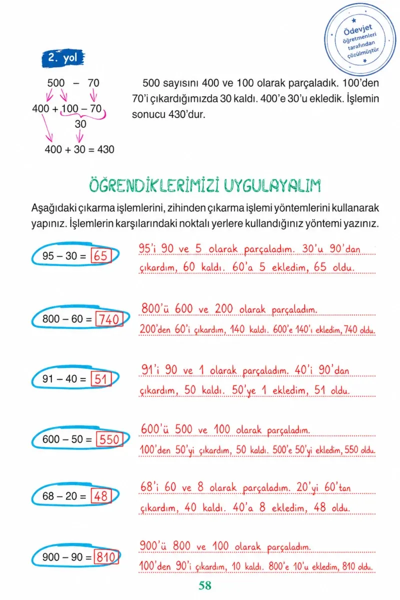 3. Sınıf Matematik Ders Kitabı Cevapları Ada Yayınları Sayfa 58 Çözüm Görseli