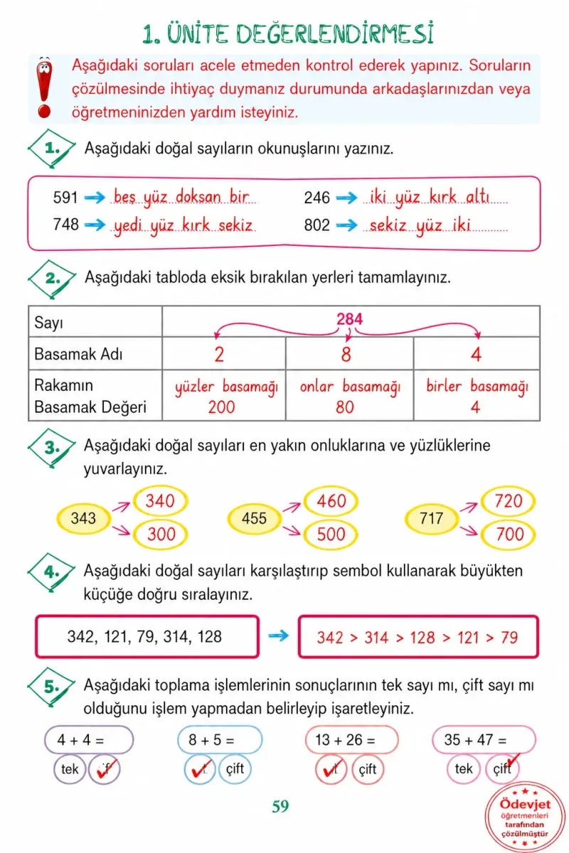 3. Sınıf Matematik Ders Kitabı Cevapları Ada Yayınları Sayfa 59 Çözüm Görseli