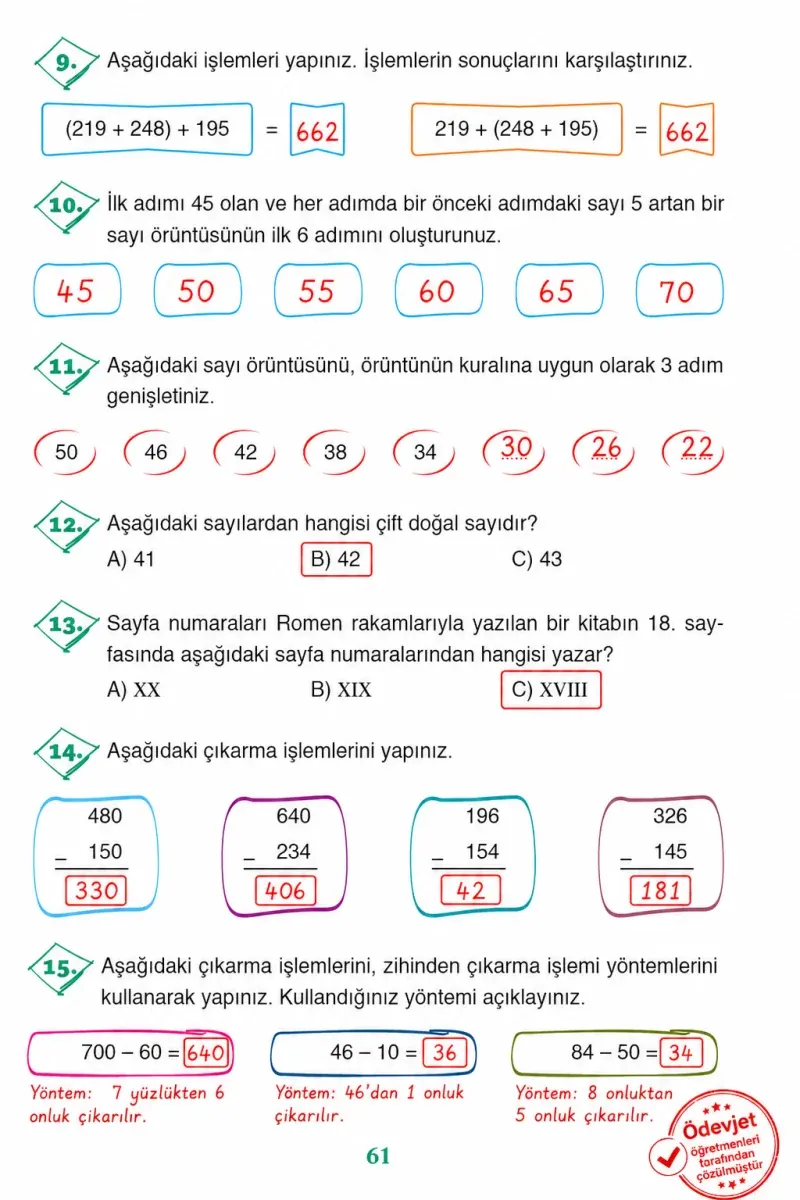 3. Sınıf Matematik Ders Kitabı Cevapları Ada Yayınları Sayfa 61 Çözüm Görseli