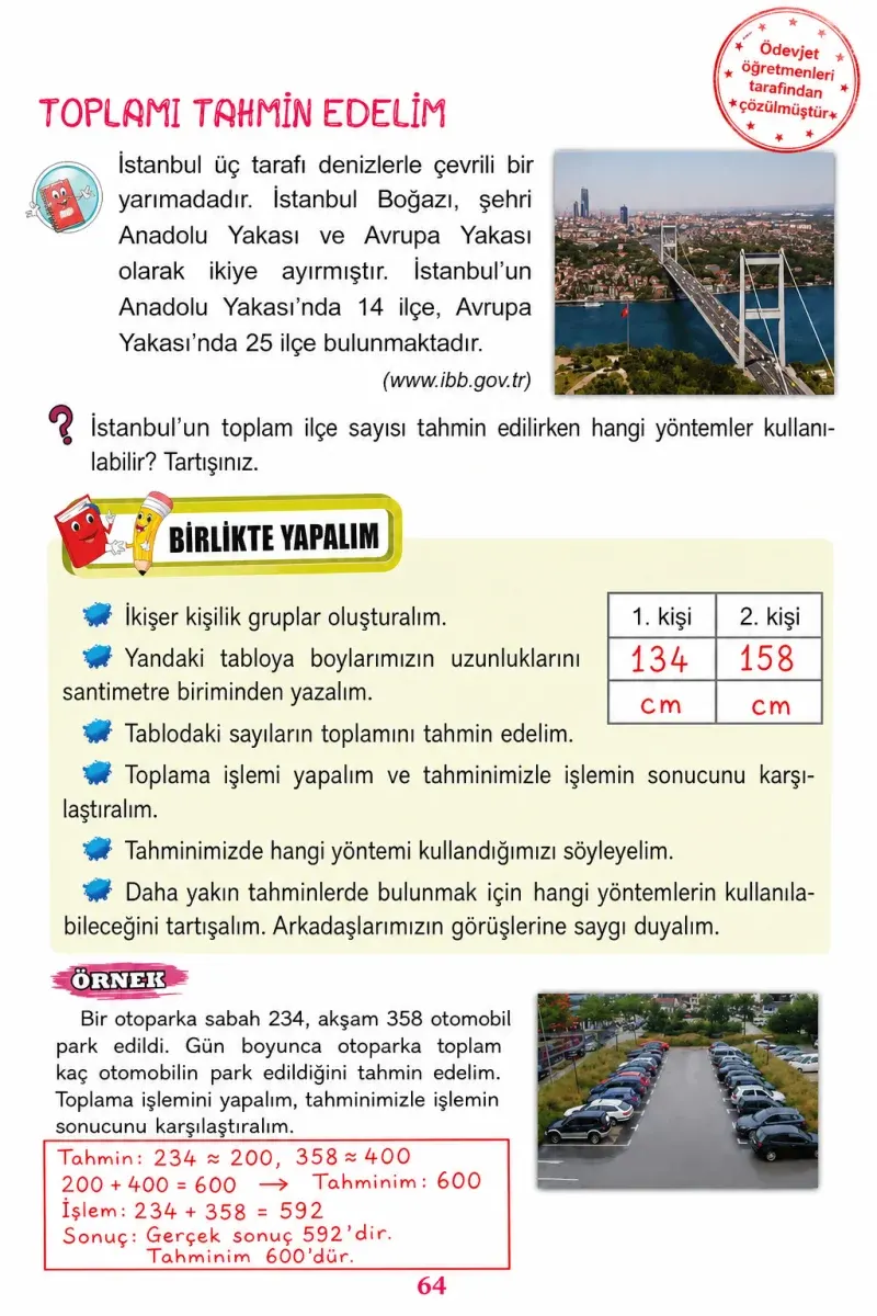 3. Sınıf Matematik Ders Kitabı Cevapları Ada Yayınları Sayfa 64 Çözüm Görseli