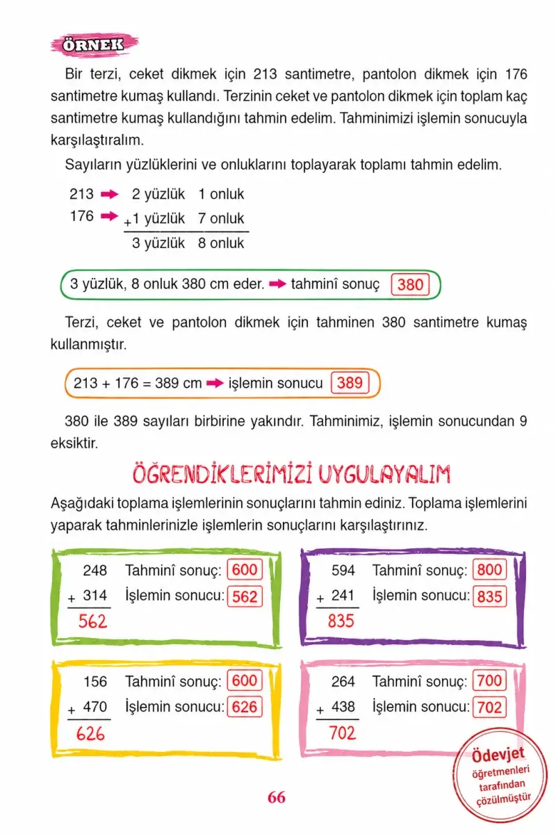 3. Sınıf Matematik Ders Kitabı Cevapları Ada Yayınları Sayfa 66 Çözüm Görseli