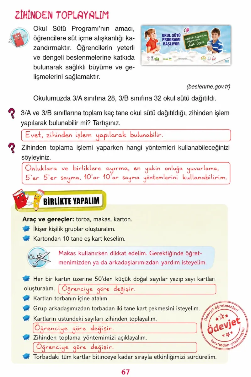 3. Sınıf Matematik Ders Kitabı Cevapları Ada Yayınları Sayfa 67 Çözüm Görseli