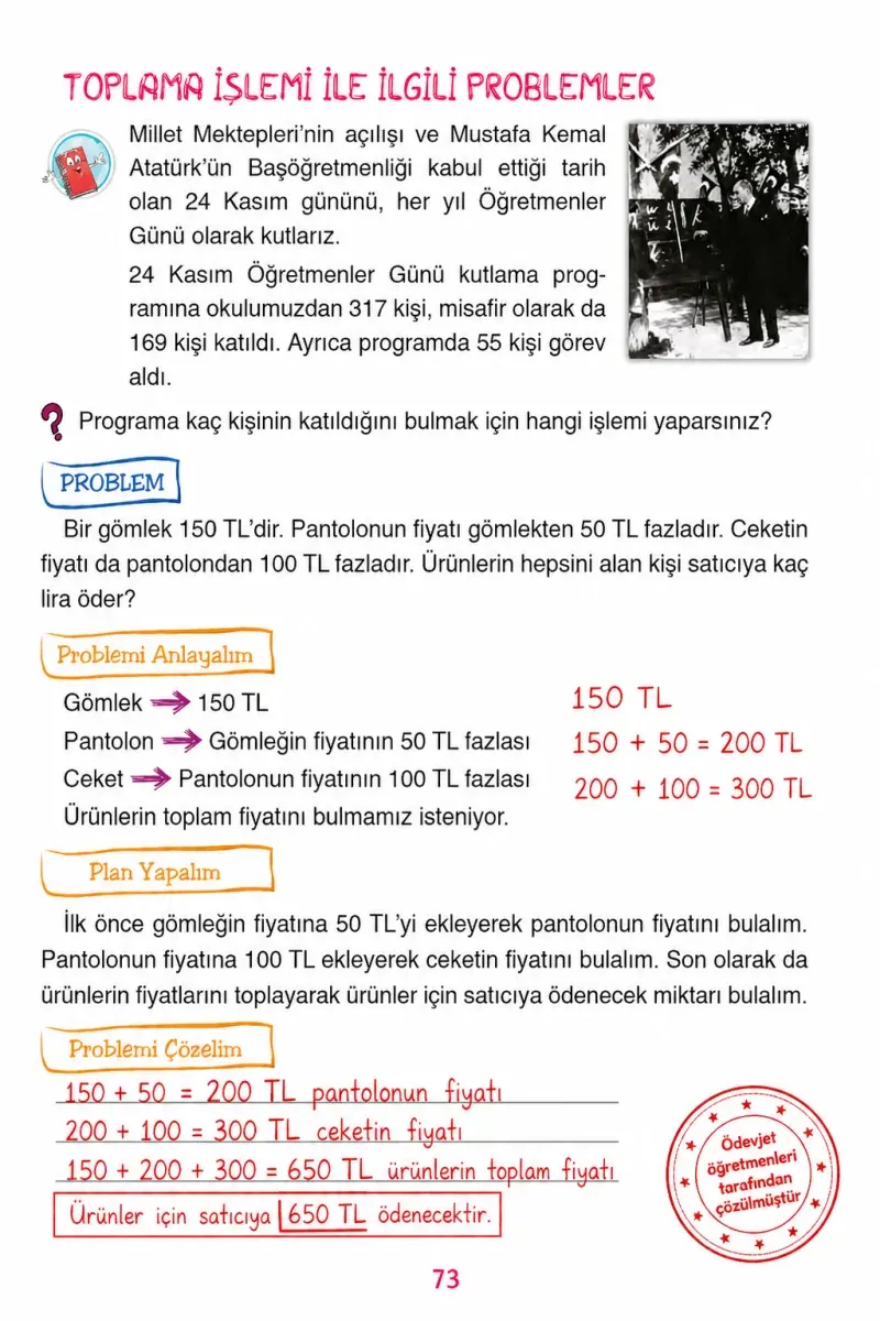 3. Sınıf Matematik Ders Kitabı Cevapları Ada Yayınları Sayfa 73 Çözüm Görseli