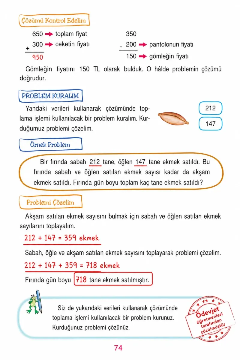 3. Sınıf Matematik Ders Kitabı Cevapları Ada Yayınları Sayfa 74 Çözüm Görseli