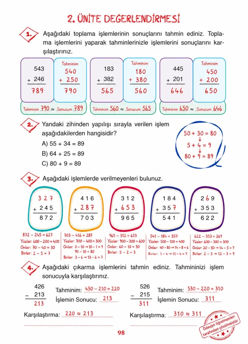 3. Sınıf Matematik Ders Kitabı Cevapları Ada Yayınları Sayfa 98 Çözüm Görseli