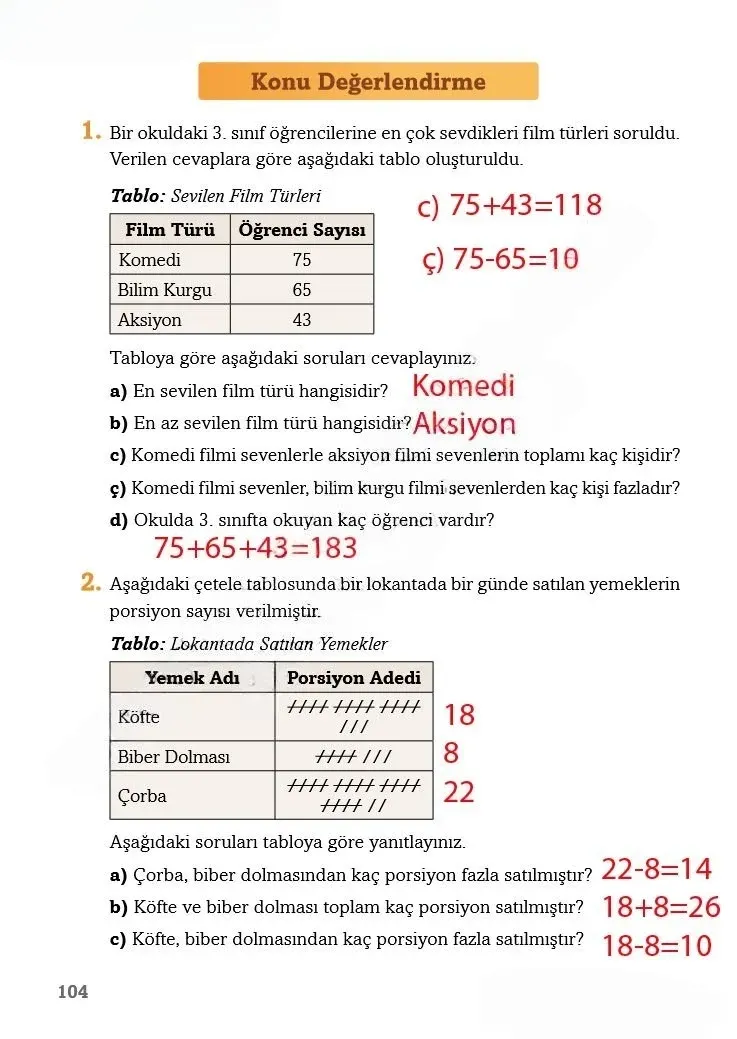 3. Sınıf Matematik Ders Kitabı Cevapları Ekoyay Yayınları Sayfa 104 Çözüm Görseli