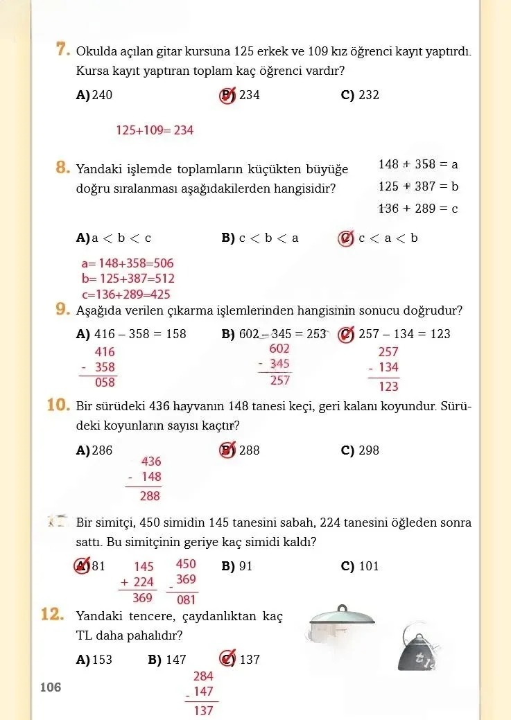 3. Sınıf Matematik Ders Kitabı Cevapları Ekoyay Yayınları Sayfa 106 Çözüm Görseli