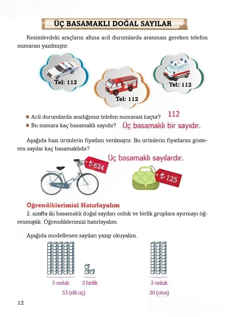 3. Sınıf Matematik Ders Kitabı Cevapları Ekoyay Yayınları Sayfa 12 Çözüm Görseli
