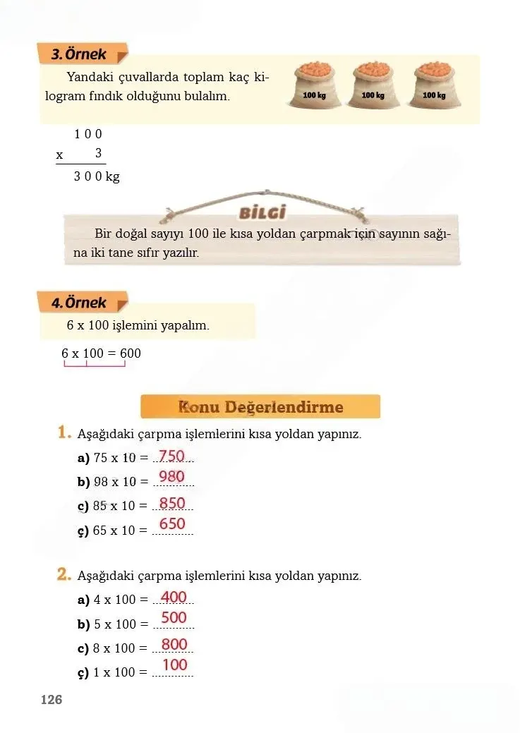 3. Sınıf Matematik Ders Kitabı Cevapları Ekoyay Yayınları Sayfa 126 Çözüm Görseli