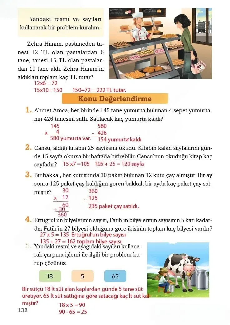 3. Sınıf Matematik Ders Kitabı Cevapları Ekoyay Yayınları Sayfa 132 Çözüm Görseli