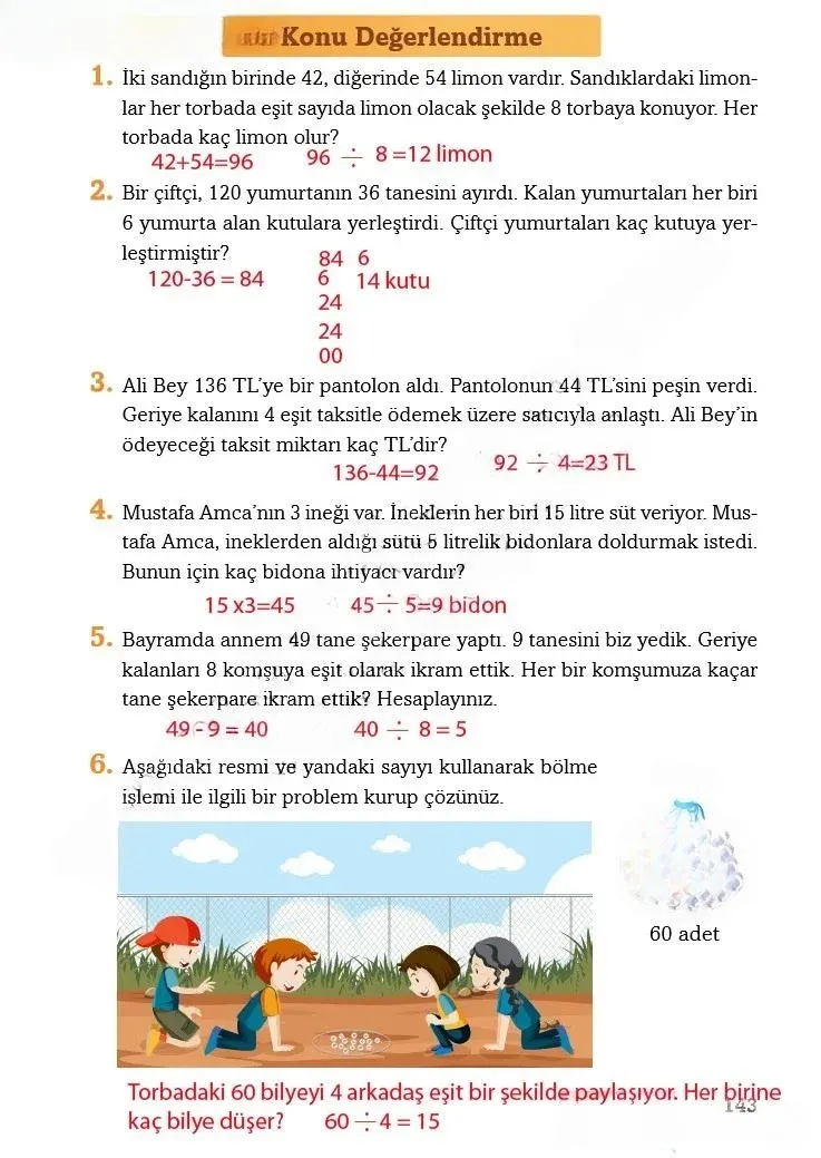 3. Sınıf Matematik Ders Kitabı Cevapları Ekoyay Yayınları Sayfa 143 Çözüm Görseli
